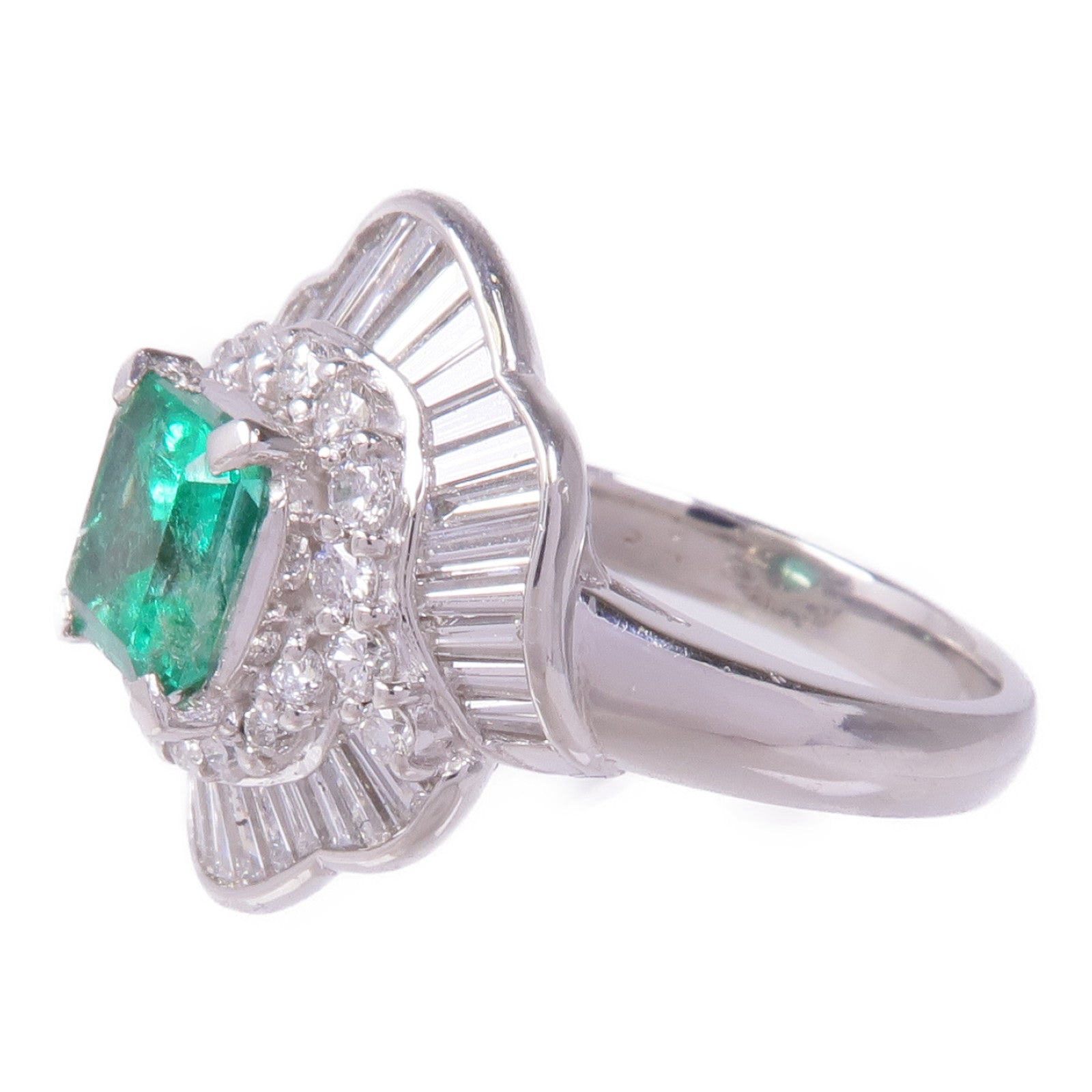 JEWELRY PT900鉑金Emerald Diamond Ring綠寶石/鑽石戒指US#6