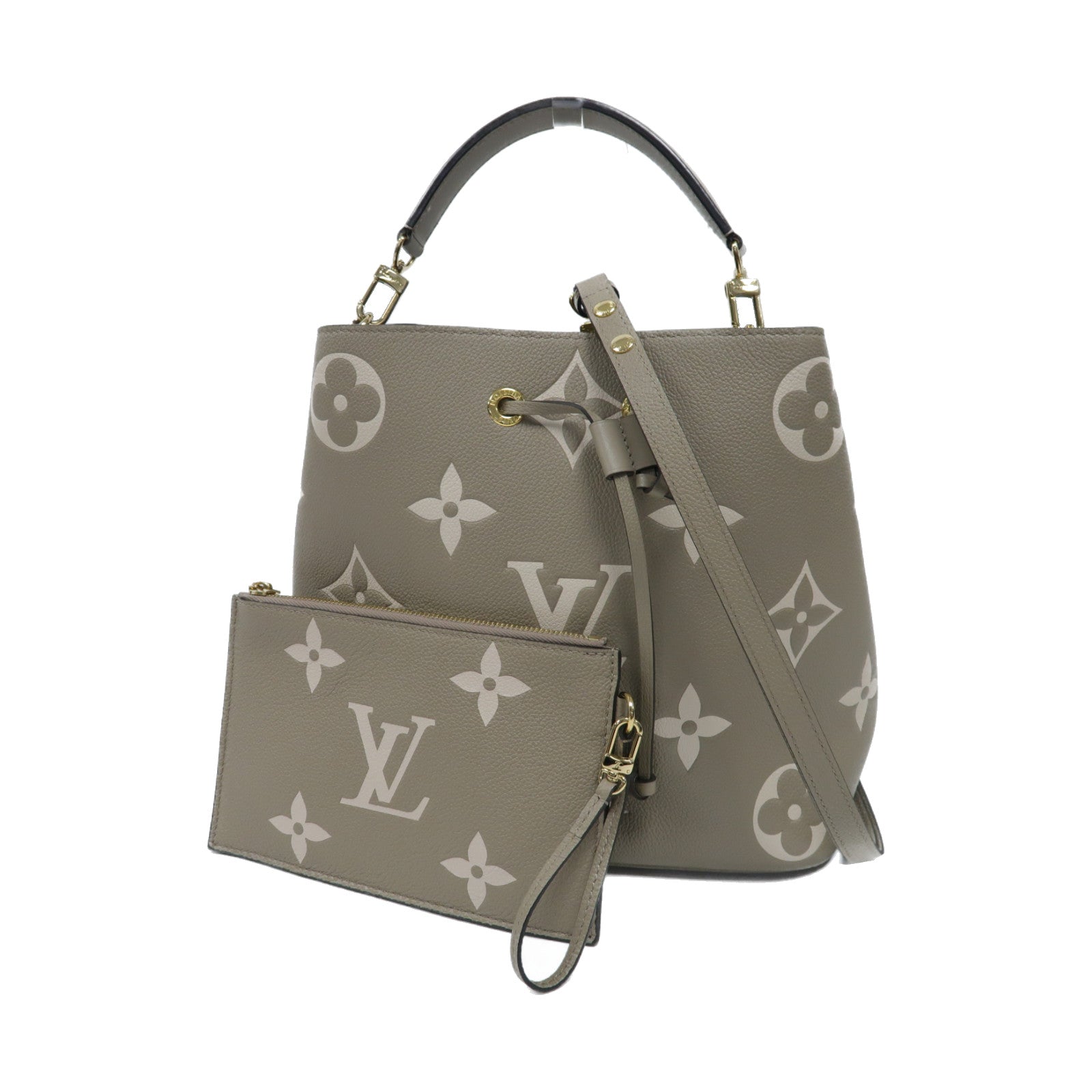 LOUIS VUITTON Monogram Empreinte NeoNoe MM金扣手挽肩背兩用袋米色