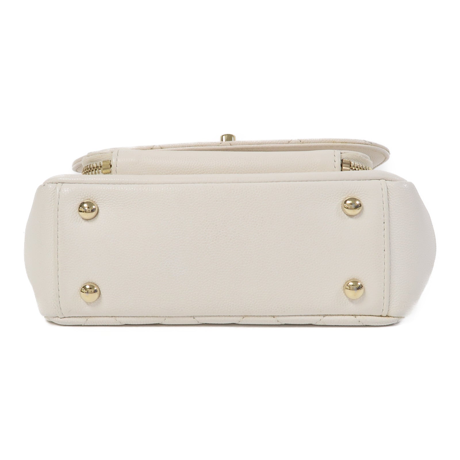 CHANEL 菱格牛皮皮革Shoulder Bag金扣鏈帶肩背袋白色
