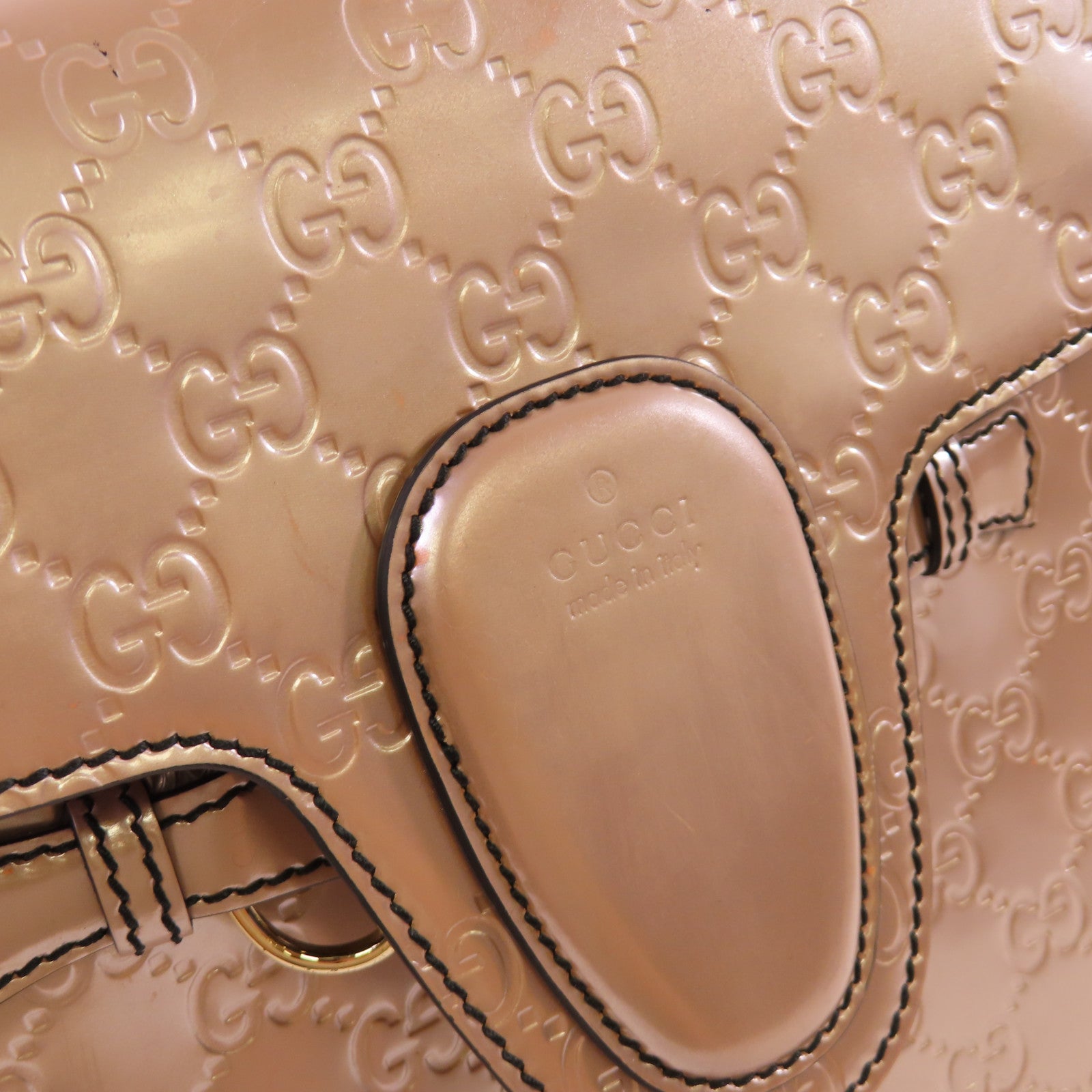 GUCCI 【激減優惠】漆皮皮革Guccissima Emily Chain Shoulder Bag金扣鏈帶肩背袋閃亮粉紅色