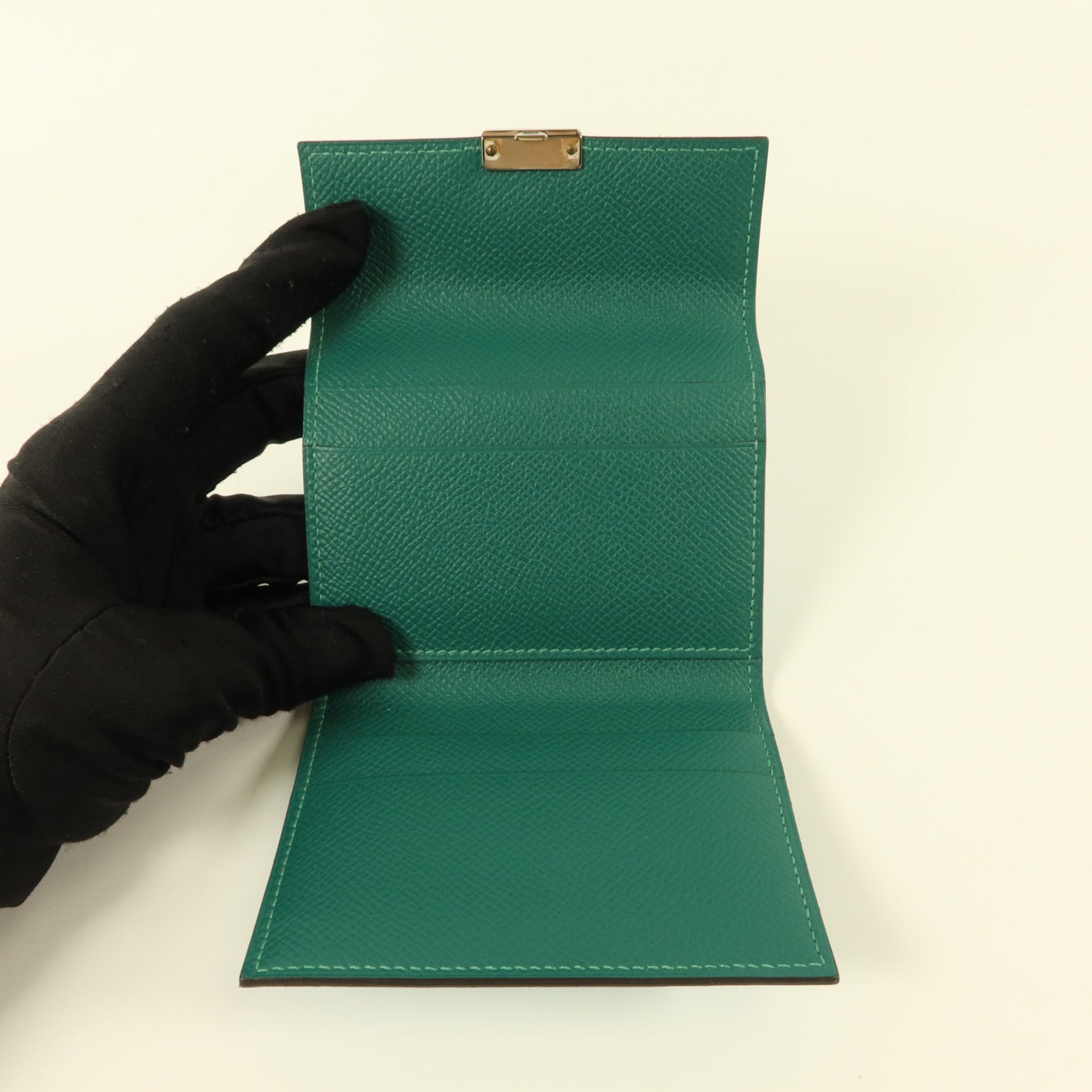 HERMES Epsom皮革Clic 12 Card Holder卡片套Bleu Atoll/Malachite