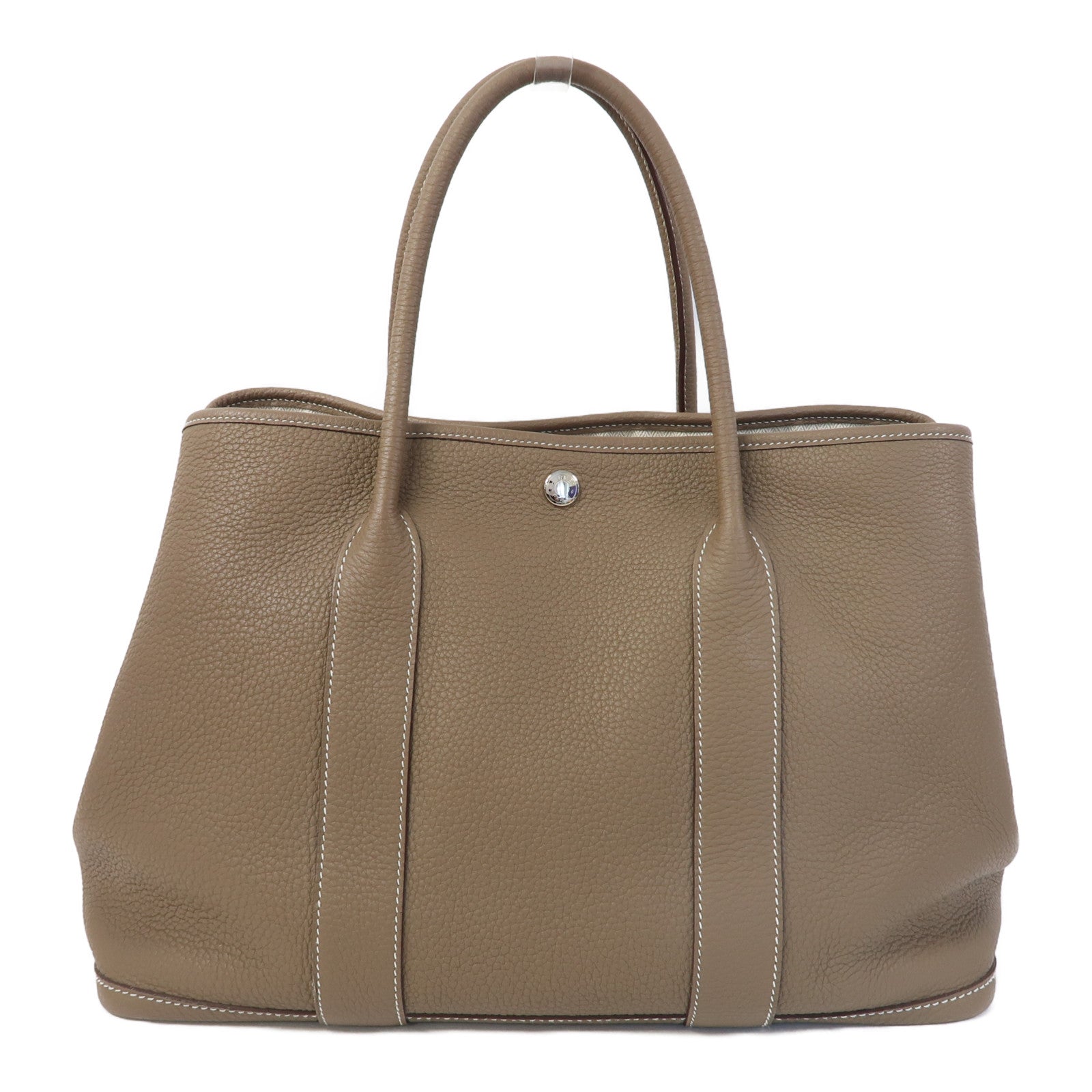 HERMES Clemence皮革GardenParty PM銀扣手挽袋Etoupe/大象灰色