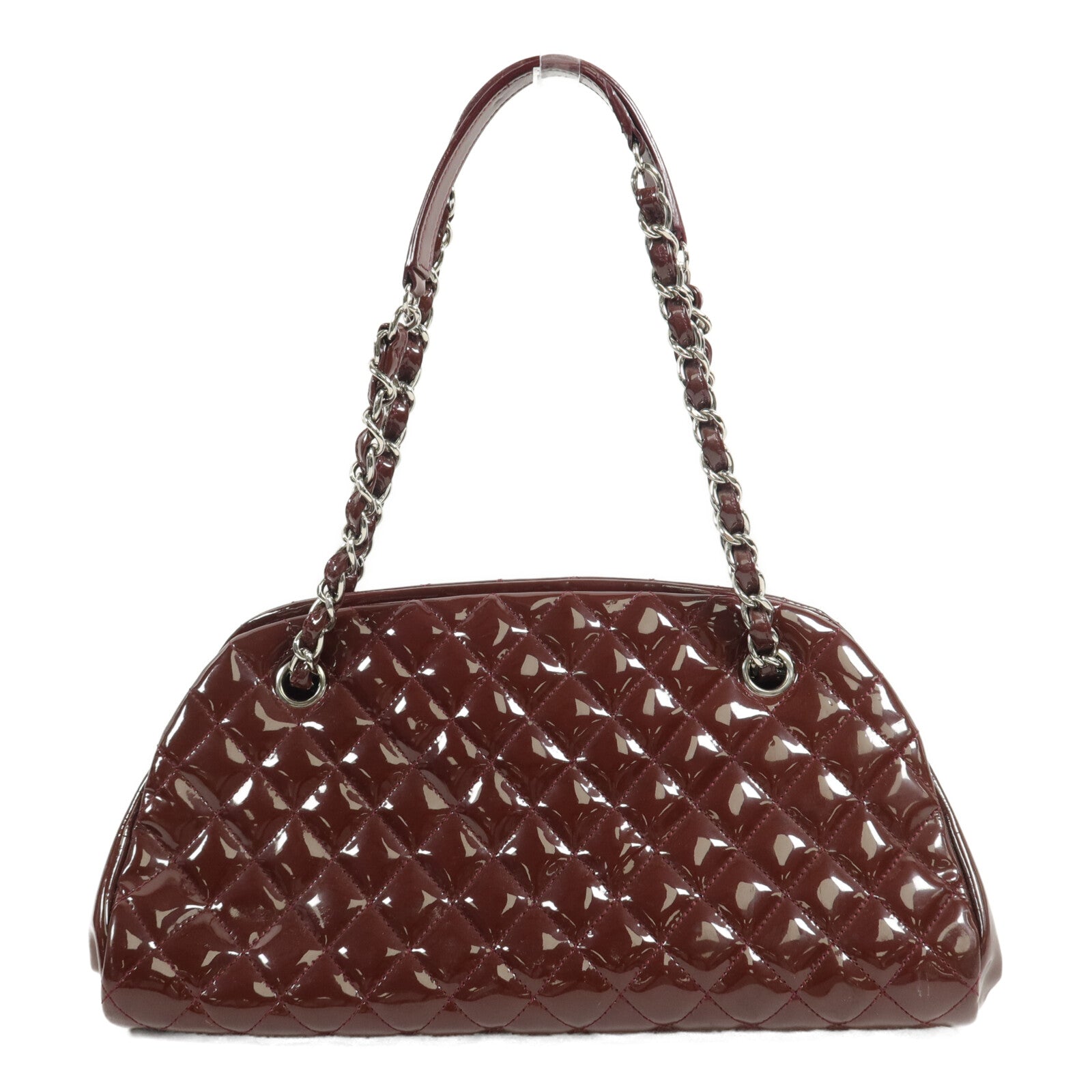 CHANEL 漆皮皮革Mademoiselle Bowling Bag鏈帶肩背袋