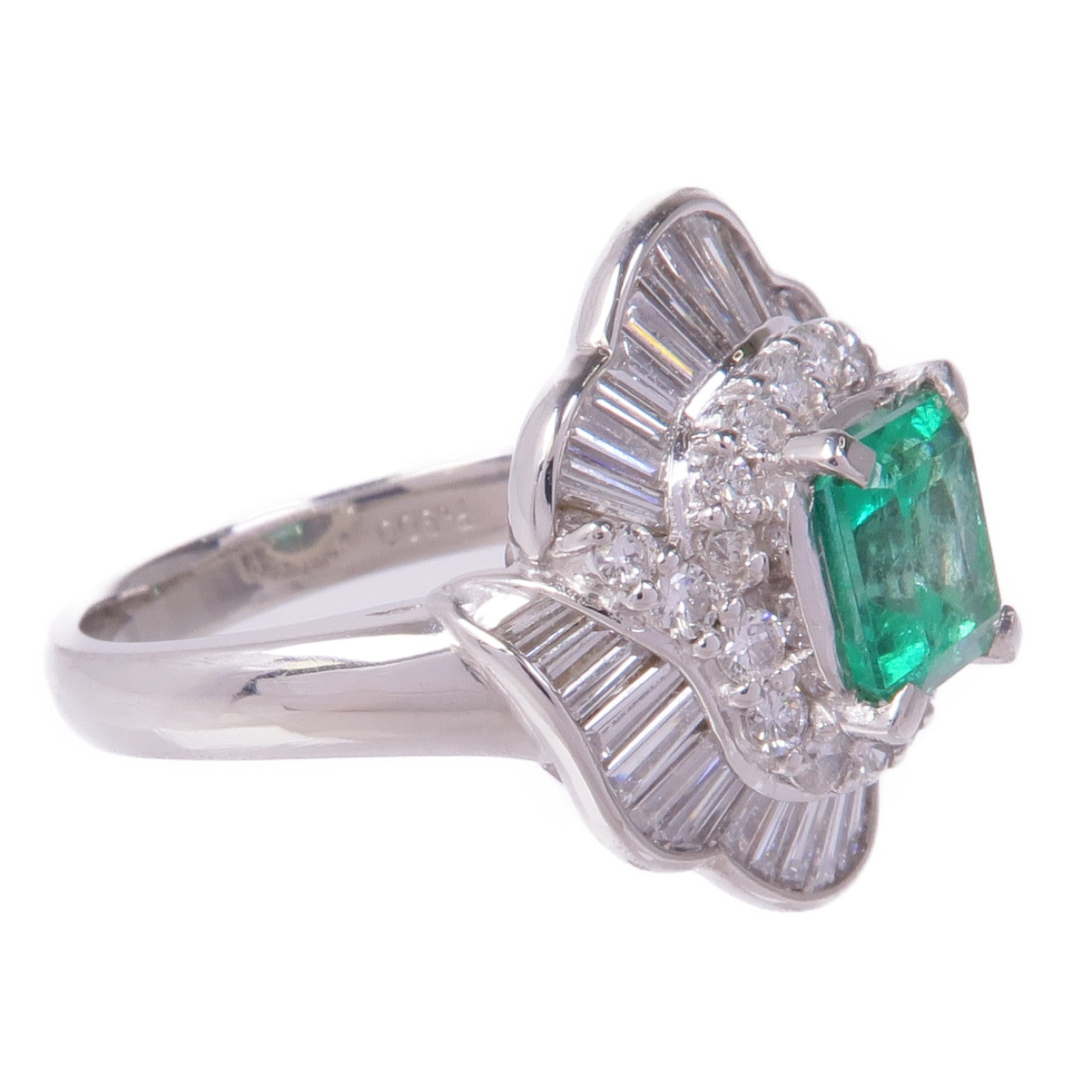 JEWELRY PT900鉑金Emerald Diamond Ring綠寶石/鑽石戒指US#6