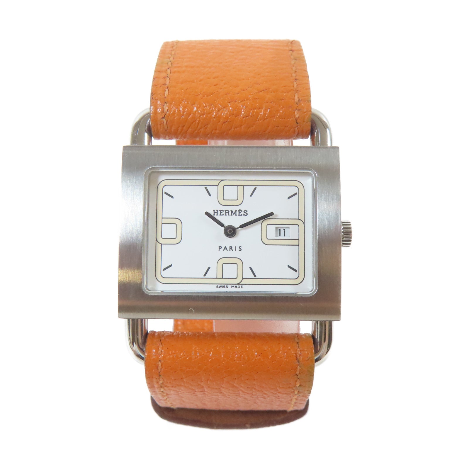 HERMES Watch不鏽鋼/皮革手錶石英機芯白色#15.25cm