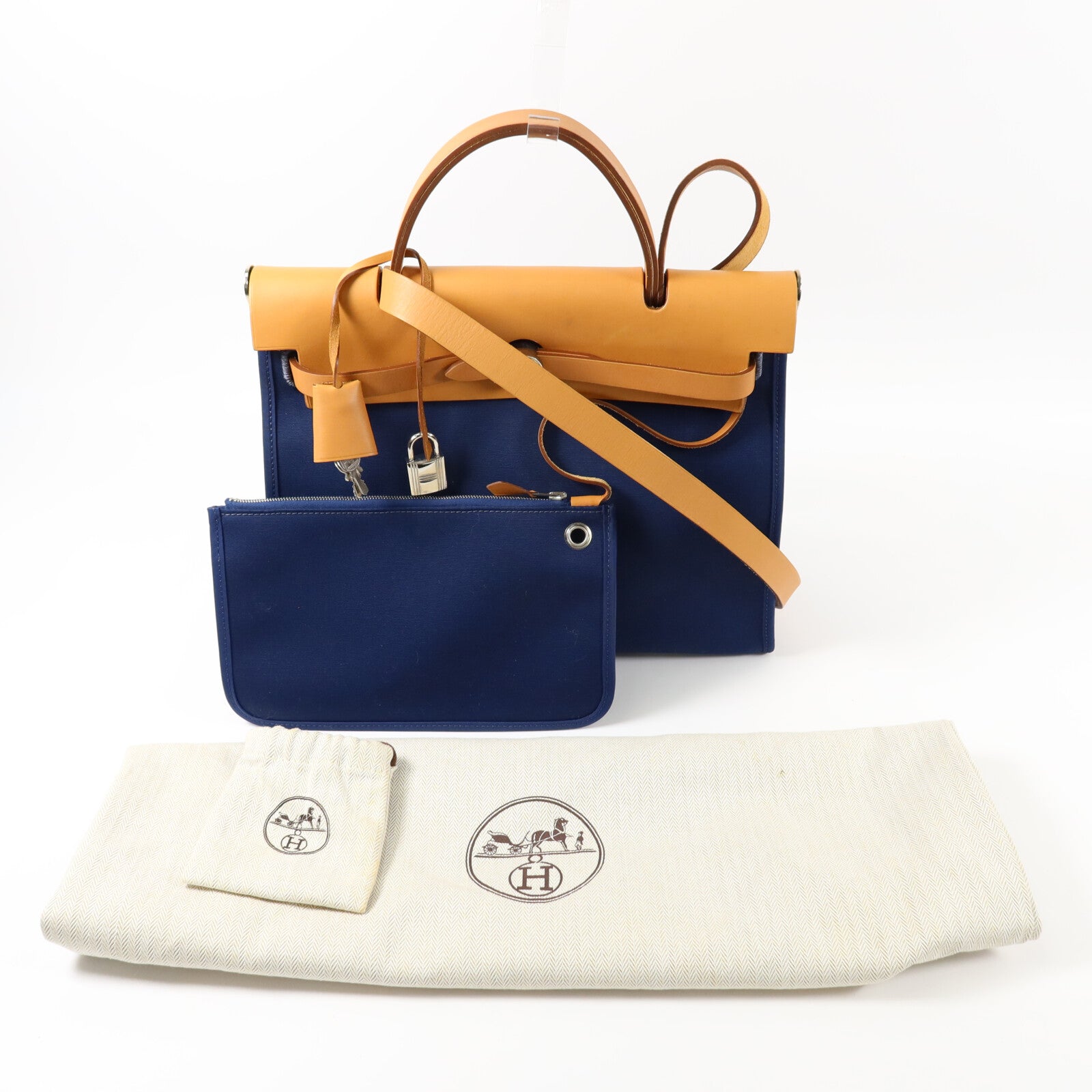 HERMES 帆布Herbag PM手挽肩背兩用袋Blue