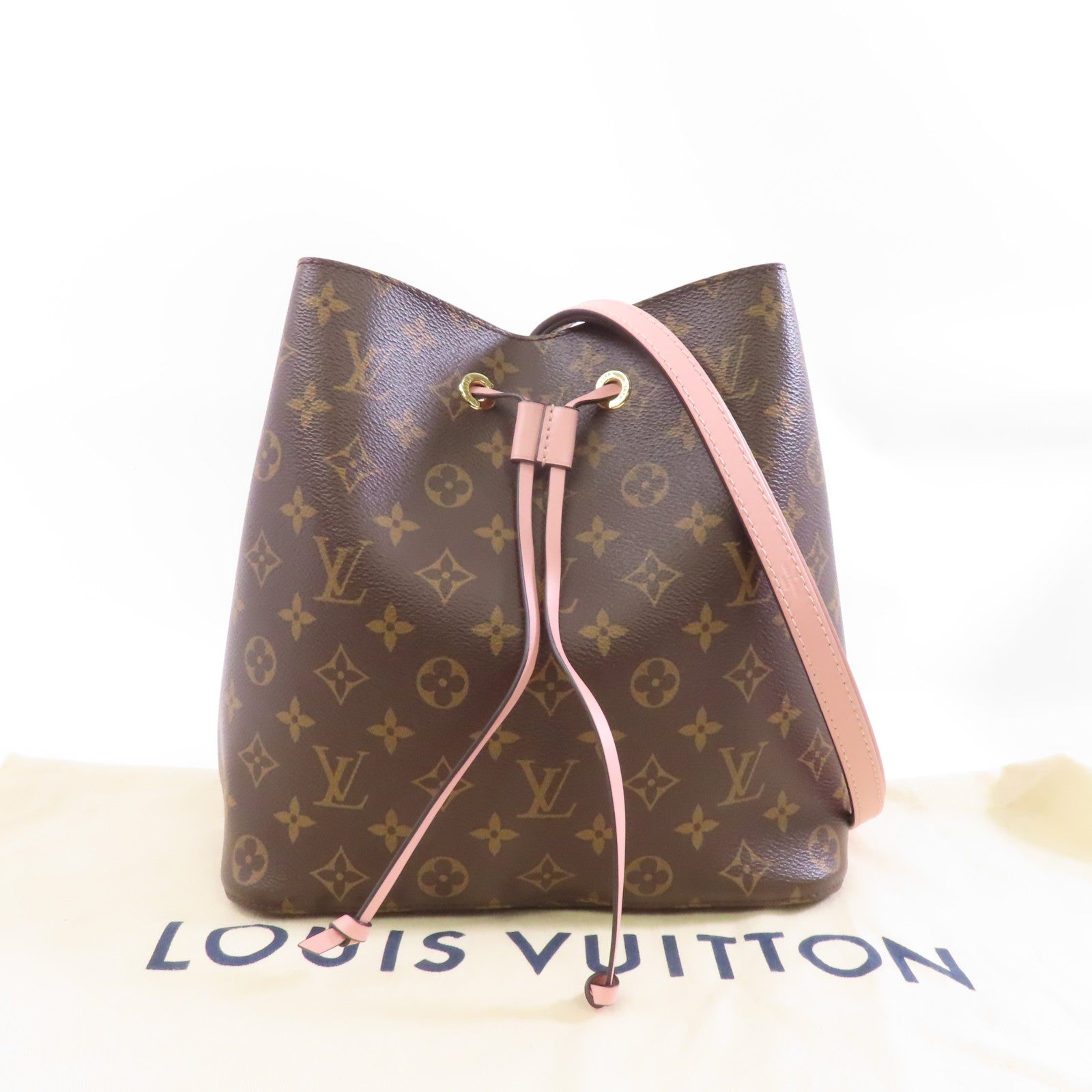 LOUIS VUITTON Monogram Neo Noe MM金扣肩背袋啡色/粉紅色