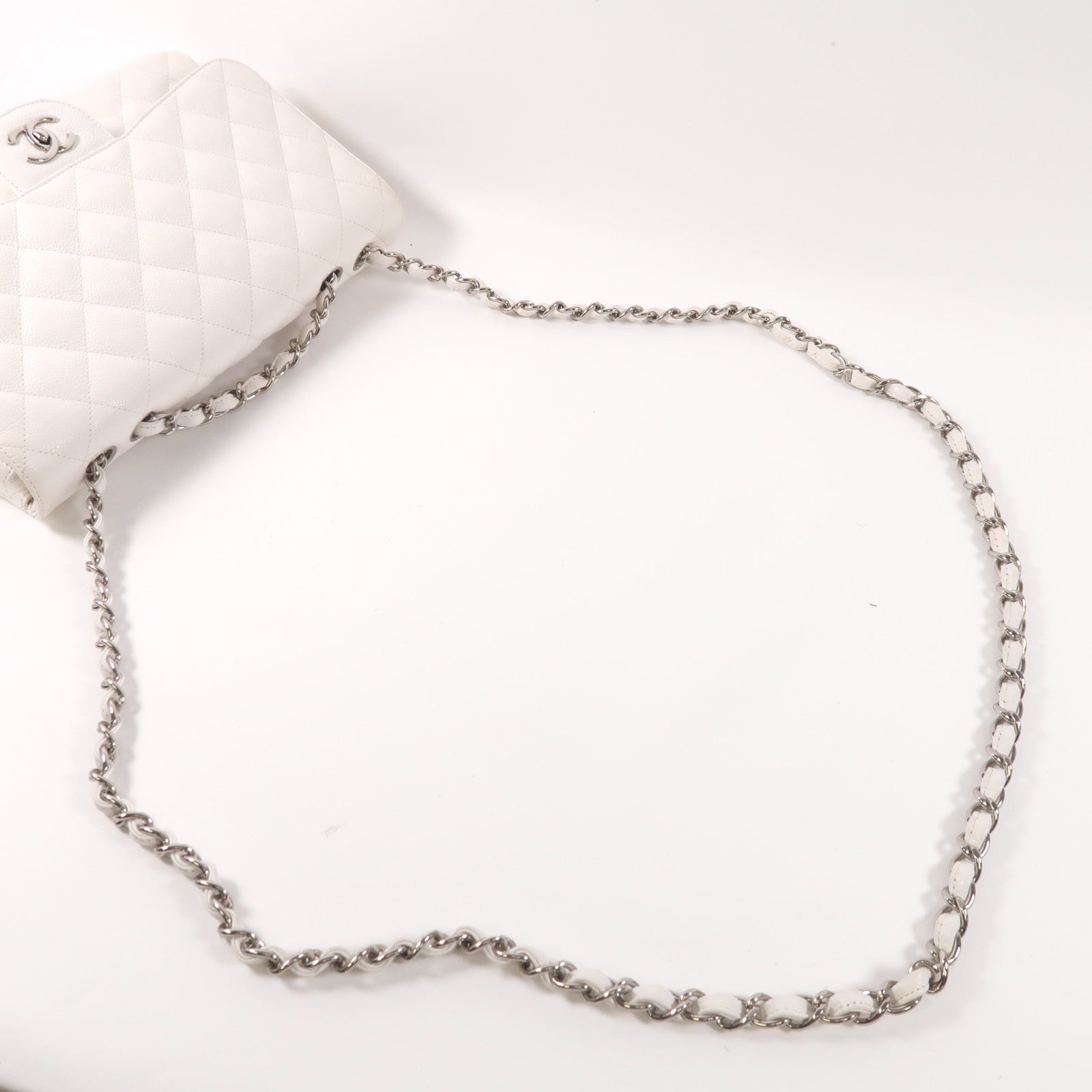 CHANEL 牛皮皮革Large Classic銀扣鏈帶肩背袋