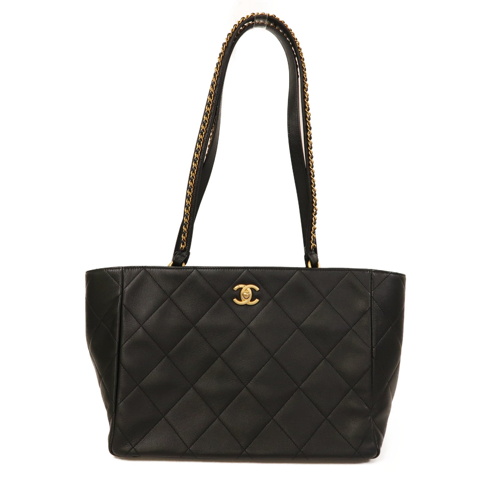 CHANEL 【激減優惠】菱格牛皮皮革Shoulder Tote金扣肩背手挽袋黑色