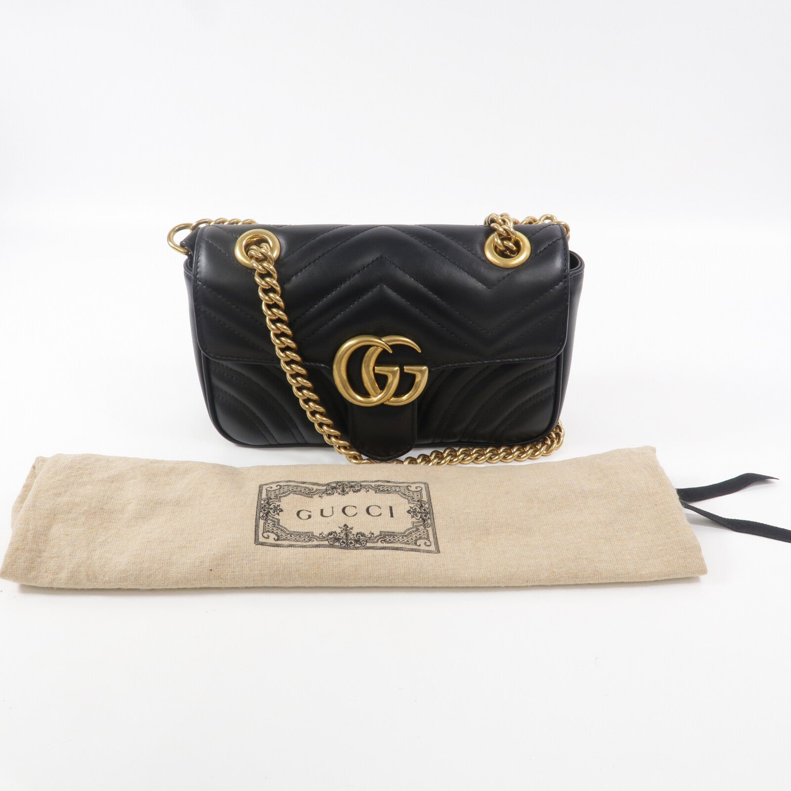 GUCCI 羊皮皮革GG Marmont鏈帶肩背袋