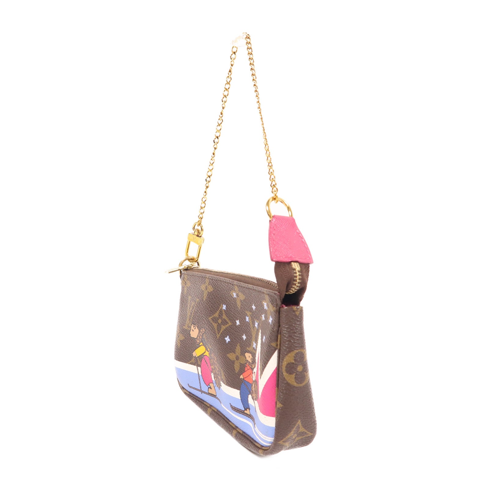 LOUIS VUITTON Monogram Mini Pochette Accessoires金扣手挽袋棕色/彩色