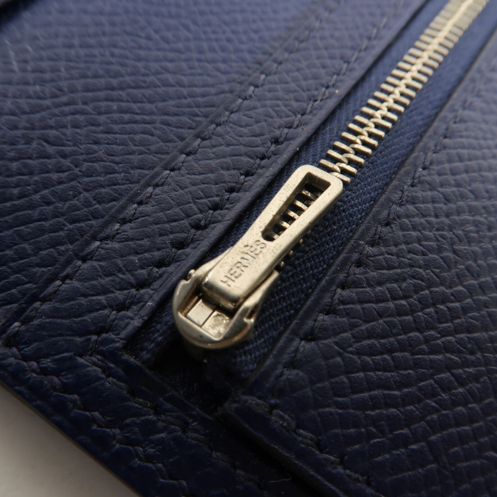 HERMES Epsom皮革Bearn W Snap Wallet銀扣長錢包Bleu Azur/Bleu Saphir