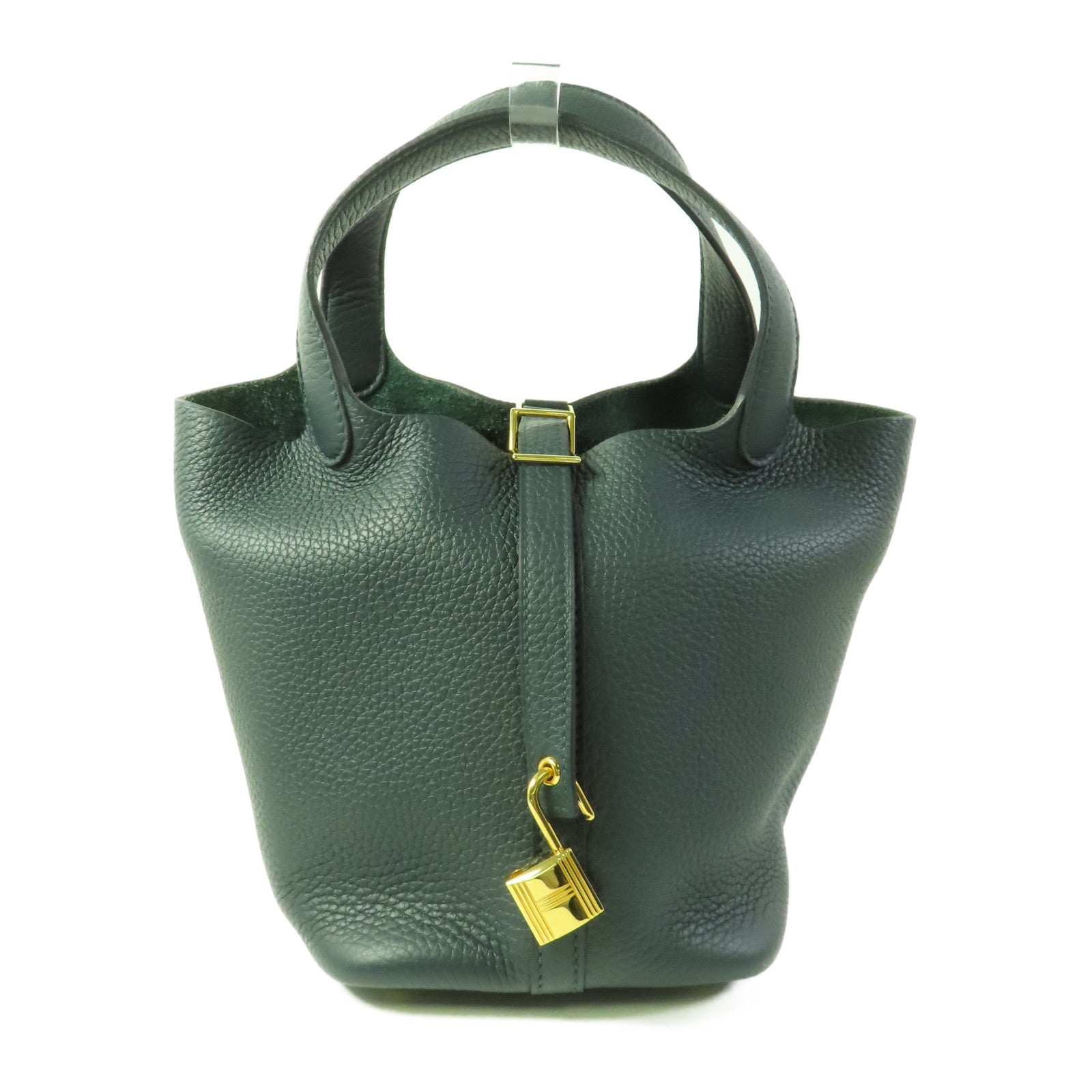 HERMES GHW Picotin PM Tote Bag Clemence Leather Vert Cypres