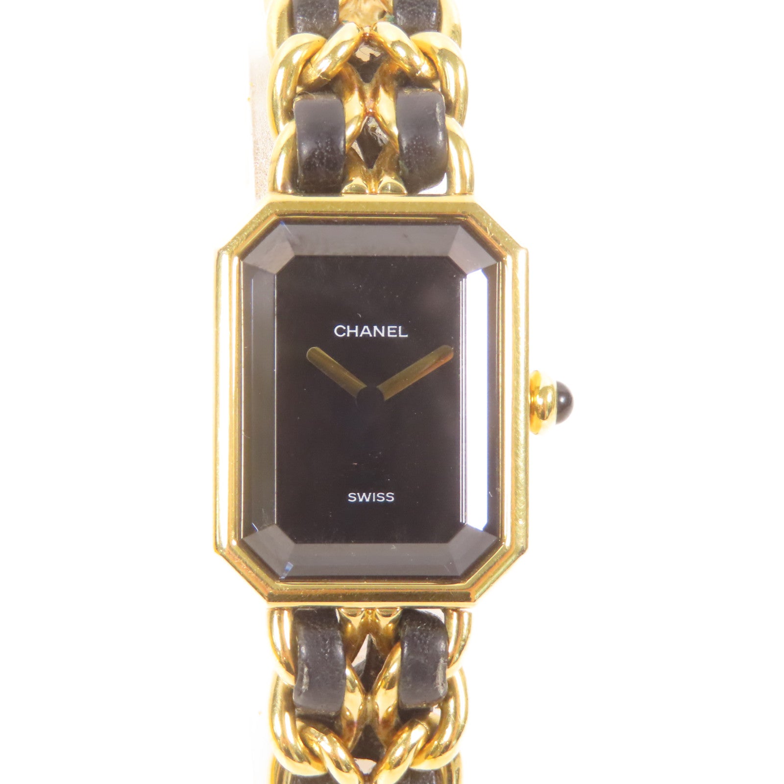 CHANEL Premiere M鍍金/皮革手錶石英機芯黑色