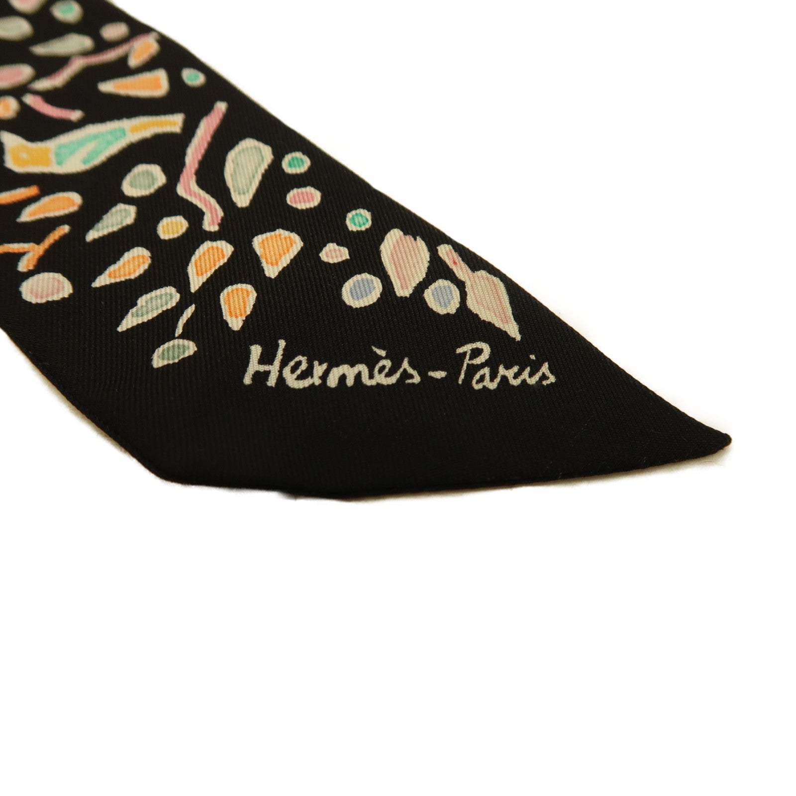 HERMES 絲質Twilly絲巾黑色