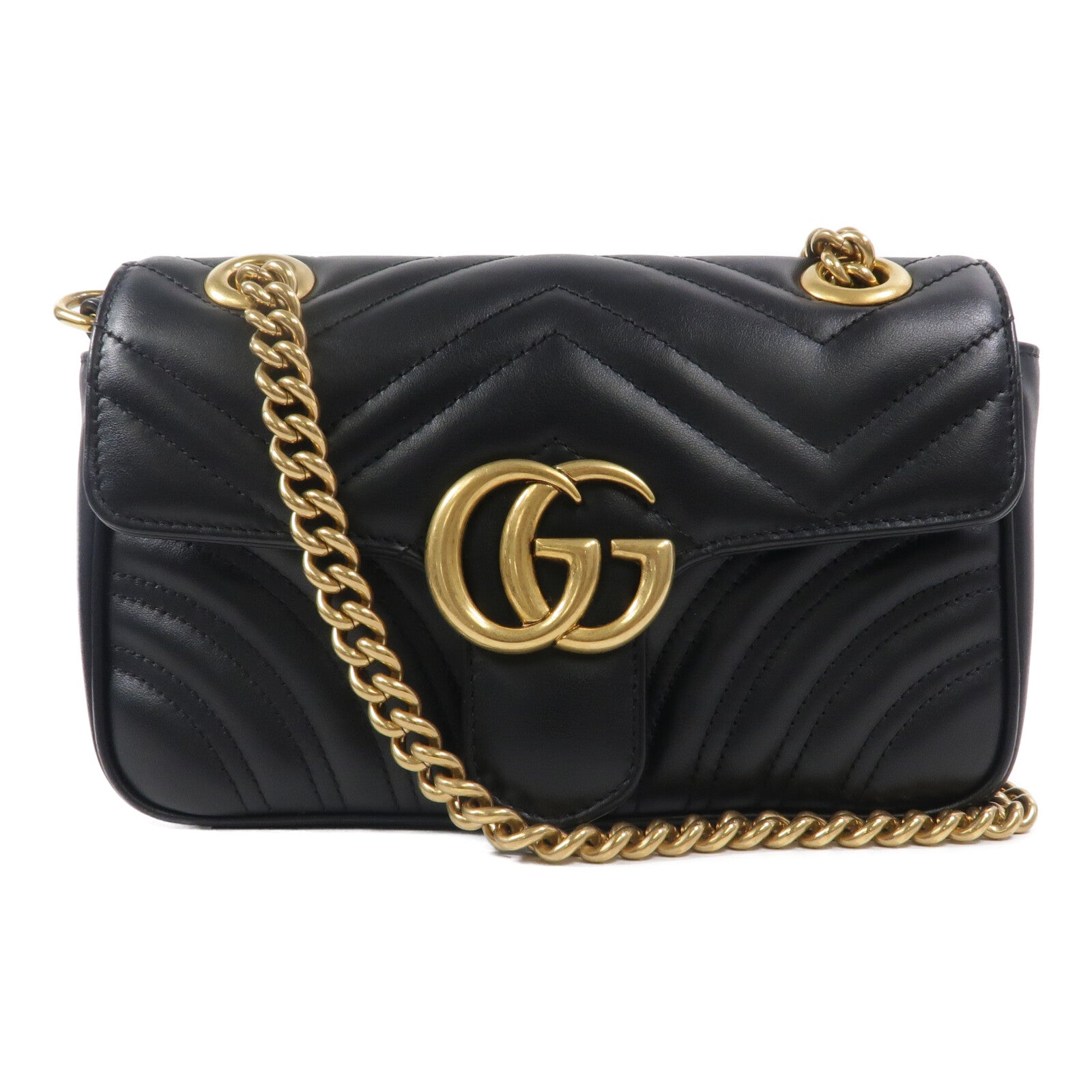 GUCCI 羊皮皮革GG Marmont鏈帶肩背袋