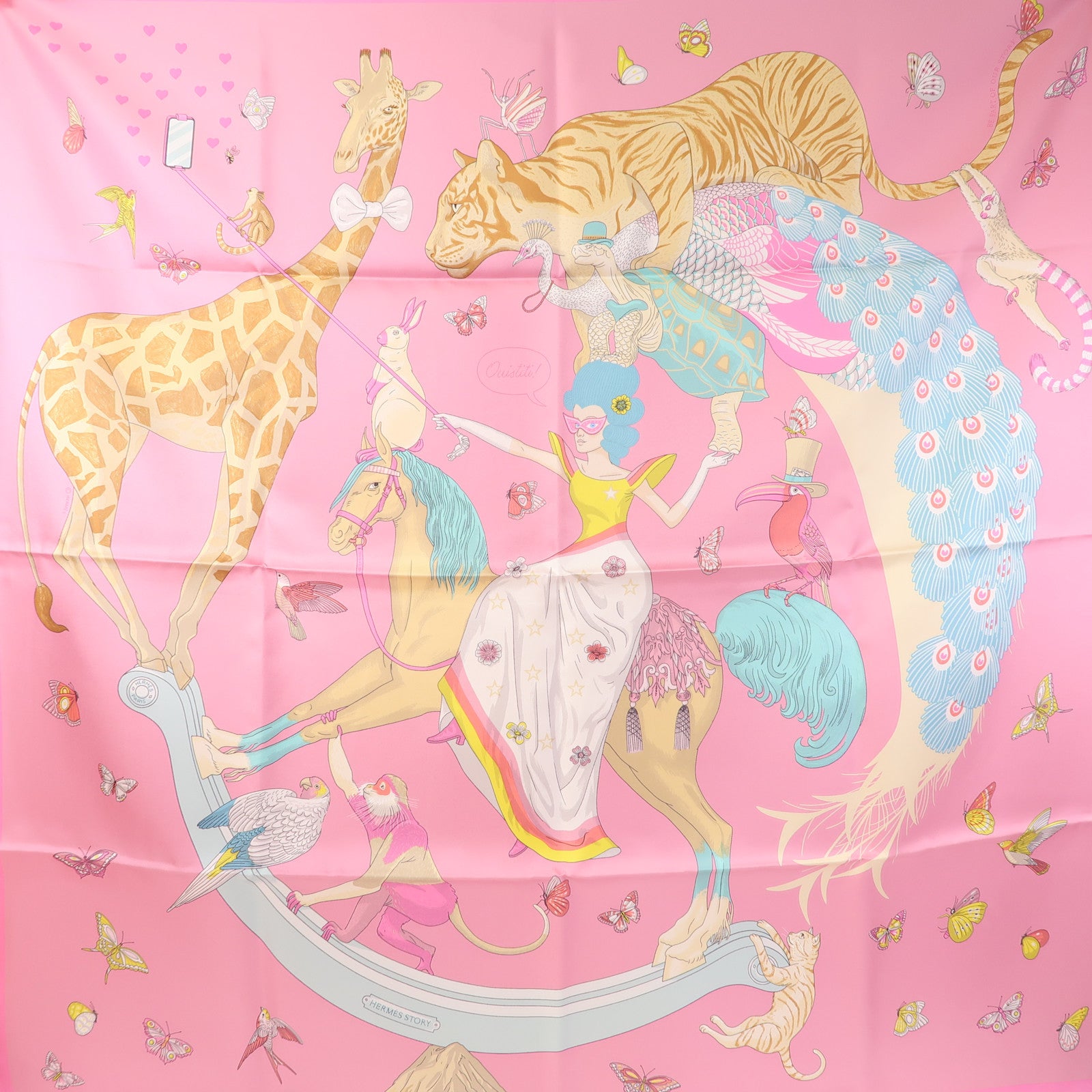 HERMES 絲質Scarf 90X90絲巾粉紅色