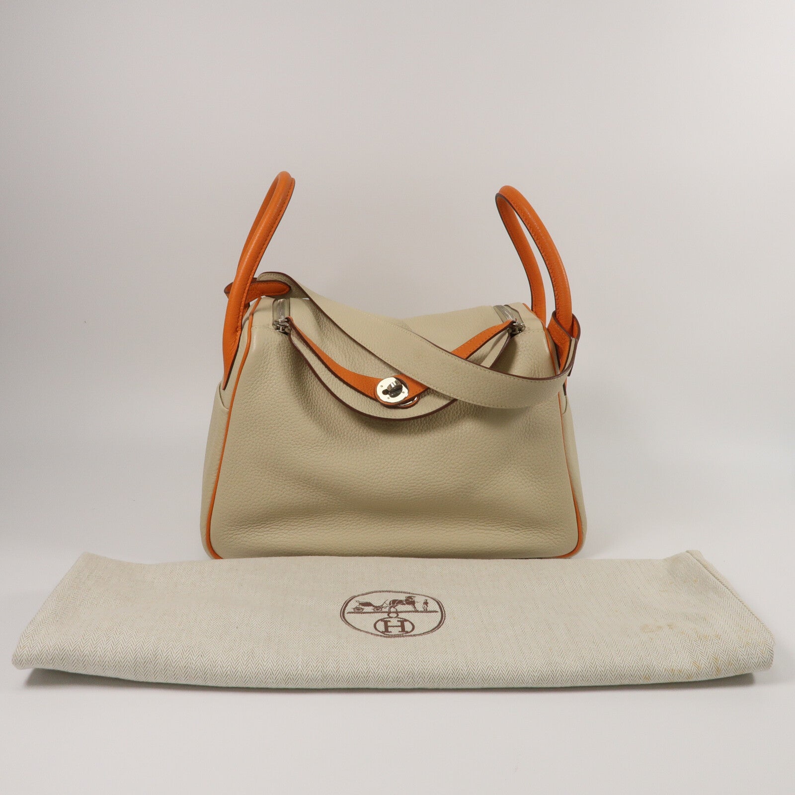 HERMES Clemence皮革Lindy 30手挽肩背兩用袋Parchemin/Orange