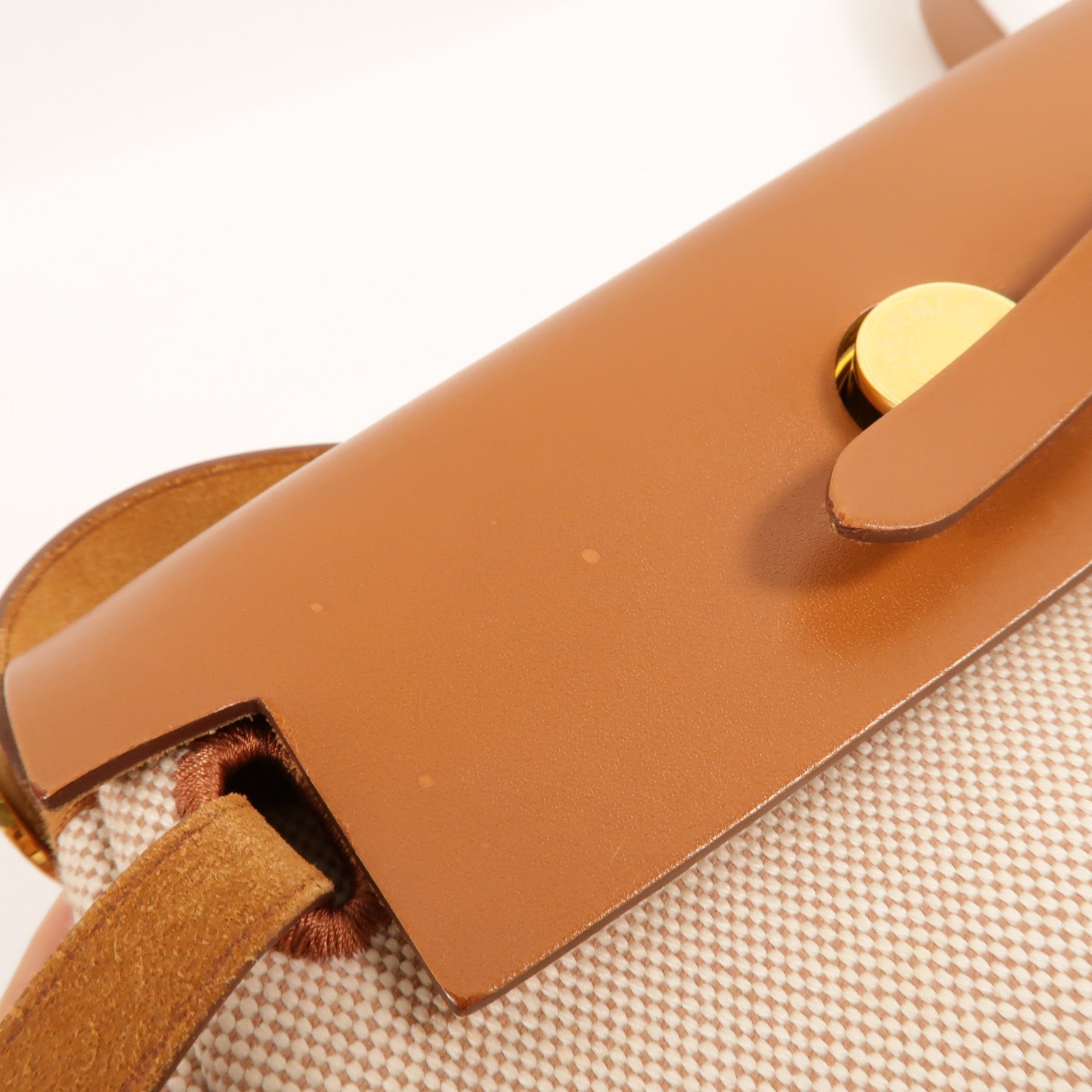 HERMES 帆布Mini Herbag肩背袋Gold/Beige