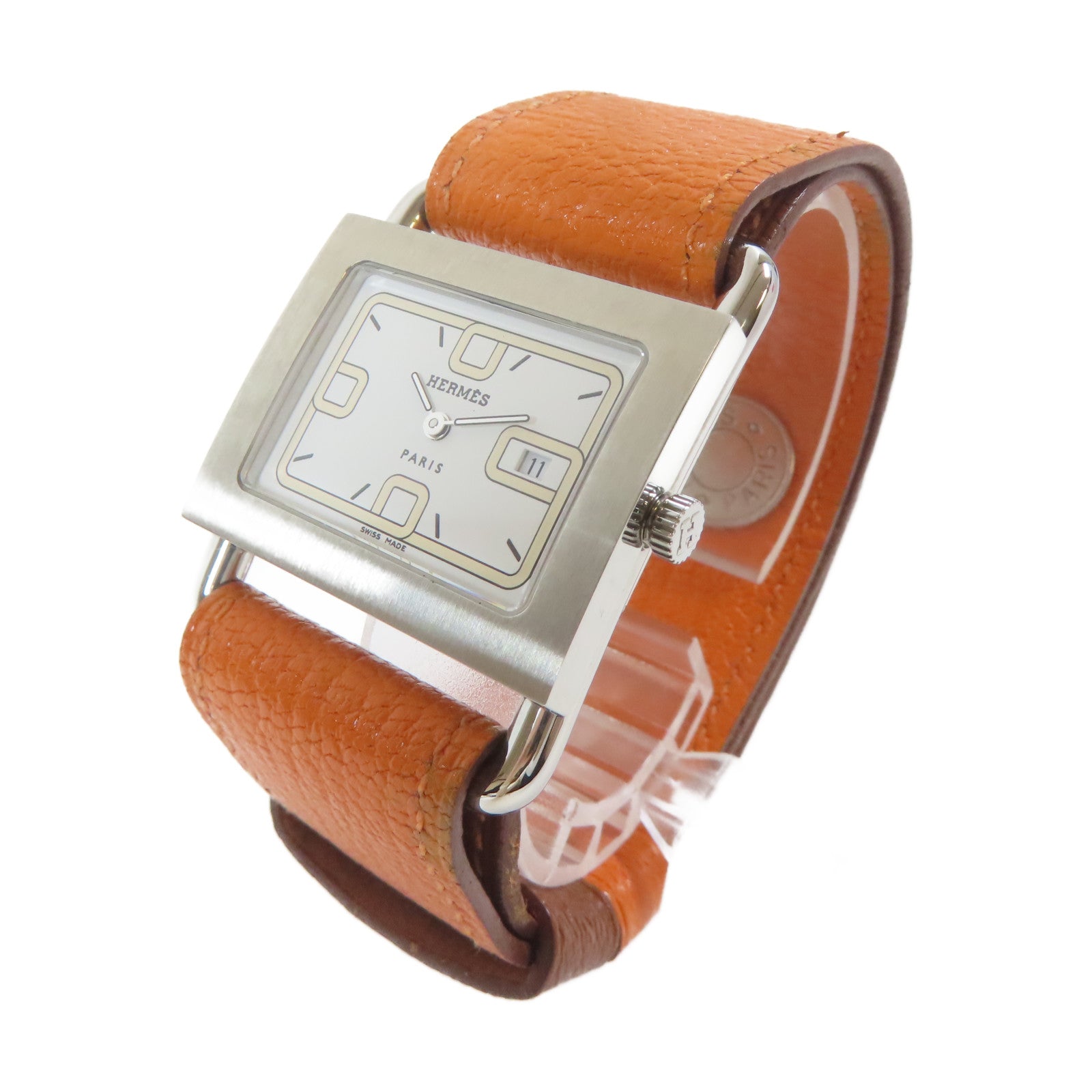 HERMES Watch不鏽鋼/皮革手錶石英機芯白色#15.25cm