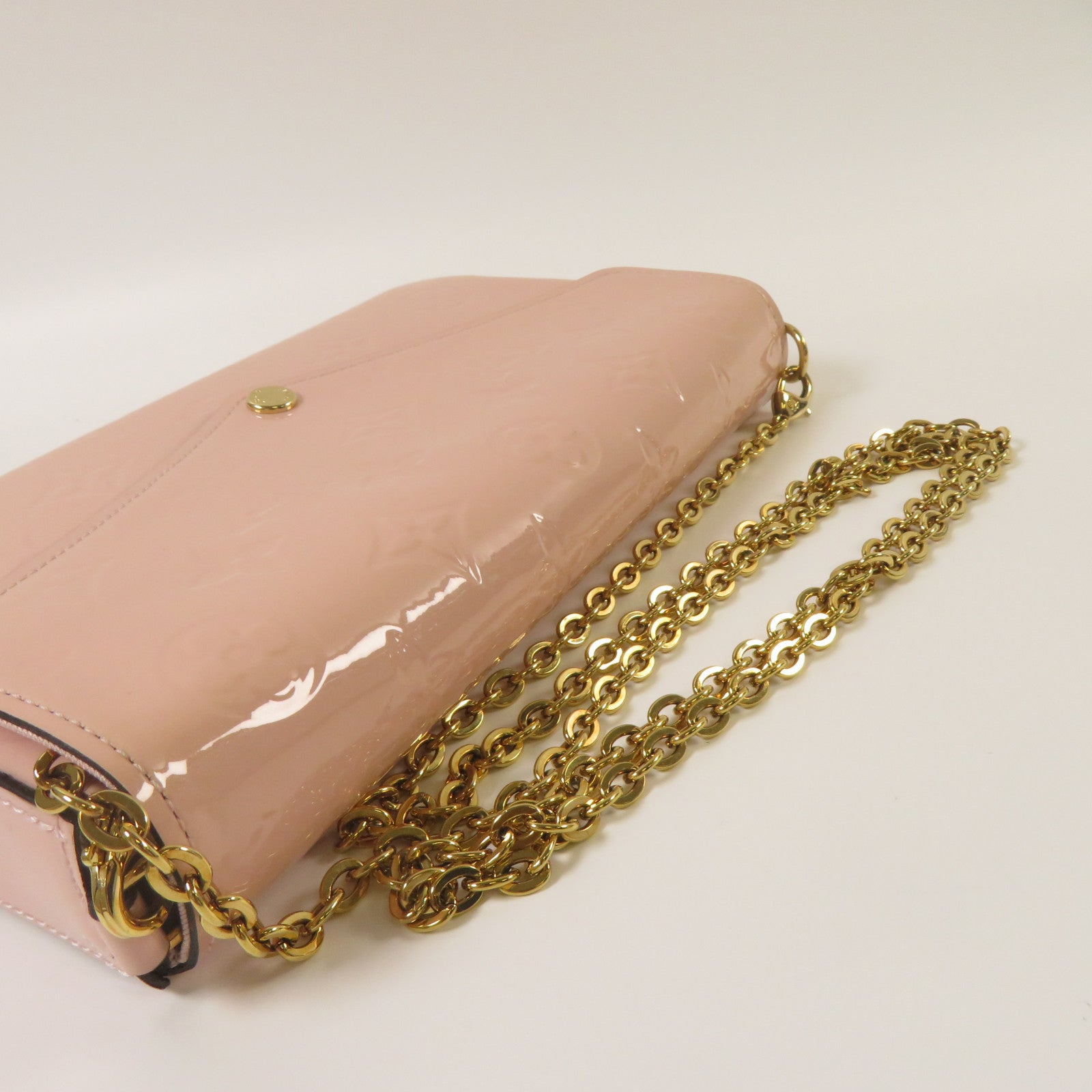 LOUIS VUITTON 【激減優惠】Monogram Vernis Pochette Felicie金扣鏈帶肩背袋粉紅色
