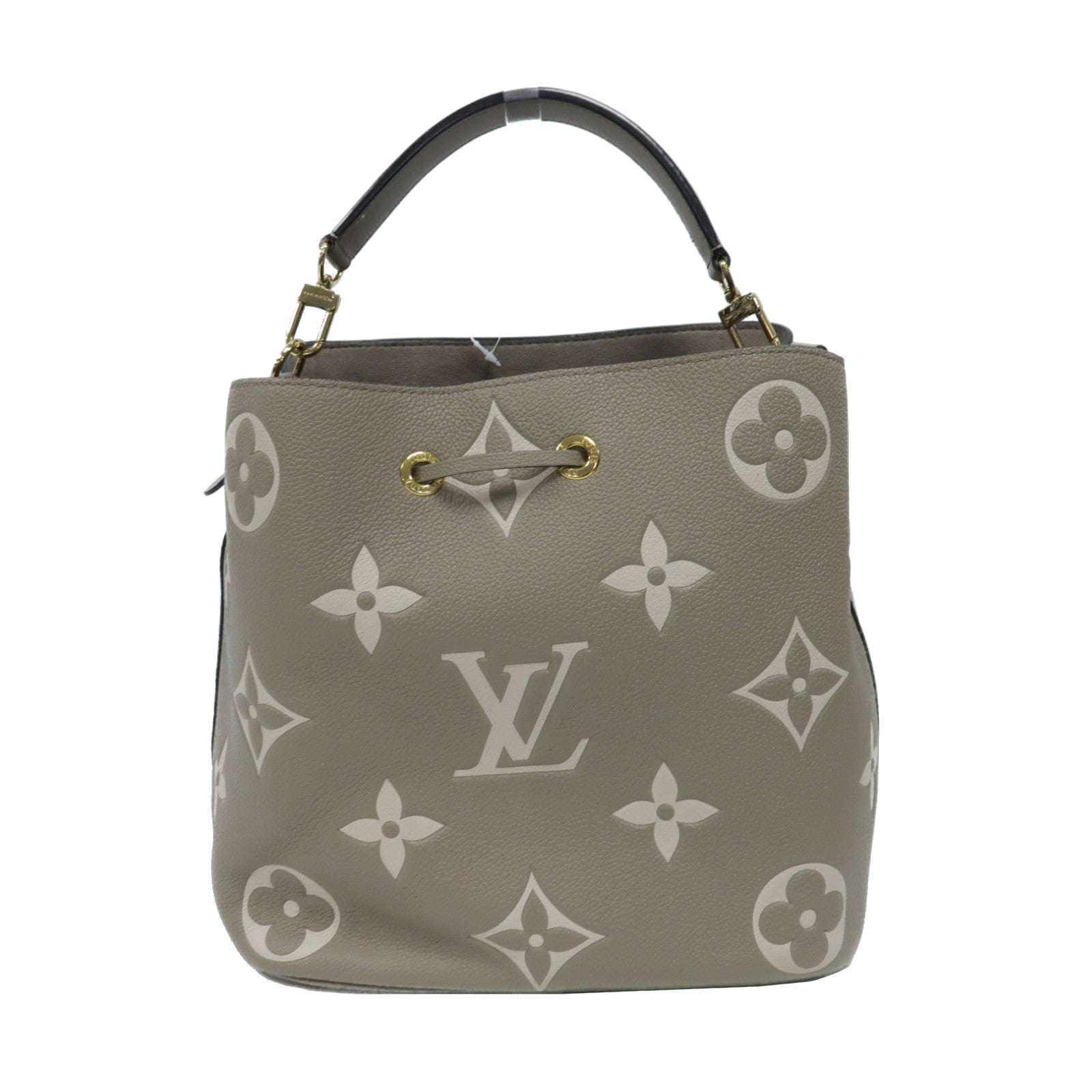 LOUIS VUITTON Monogram Empreinte NeoNoe MM金扣手挽肩背兩用袋米色
