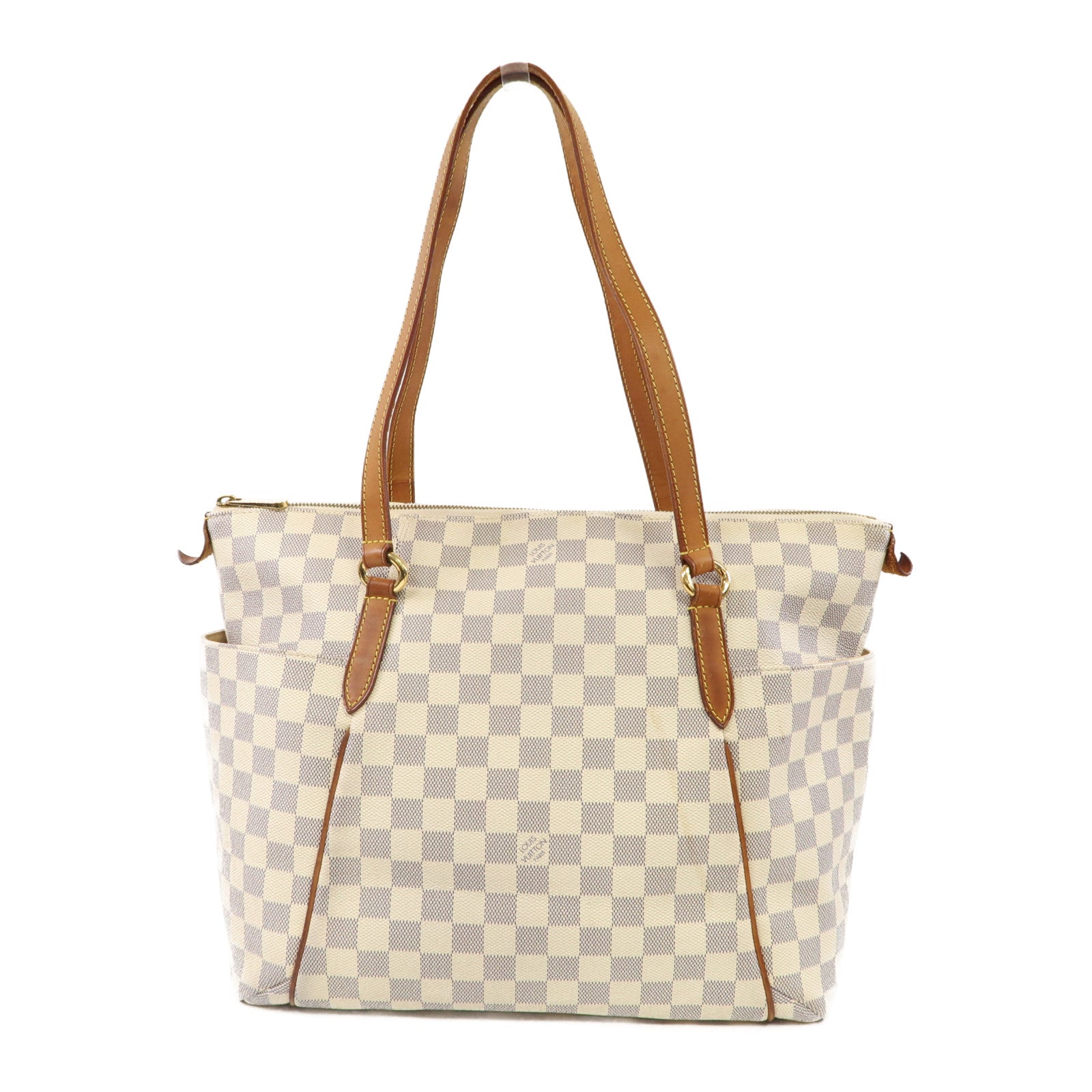 LOUIS VUITTON Damier Azur Totally MM金扣肩背袋白色/藍色