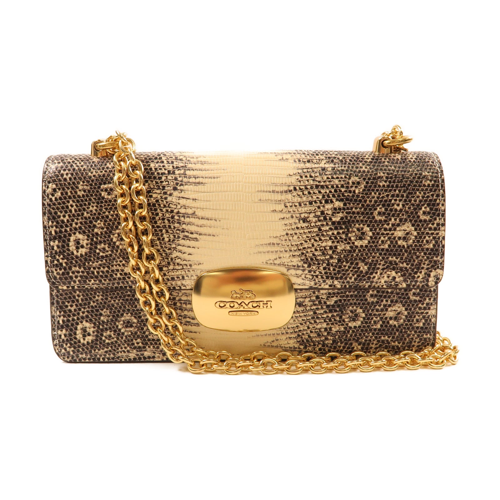 COACH 牛皮皮革Shoulder Bag金扣鏈帶肩背袋米色