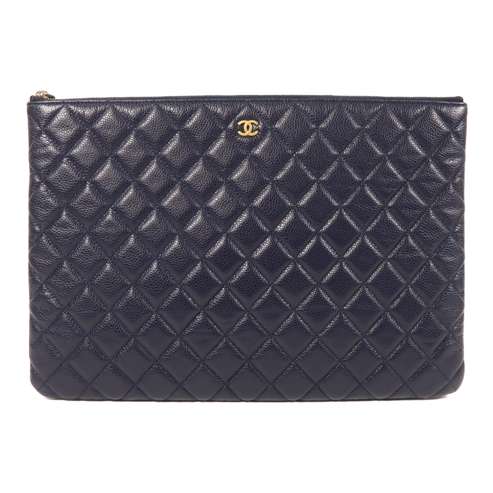 CHANEL CC GHW Pouch Calfskin Leather Navy