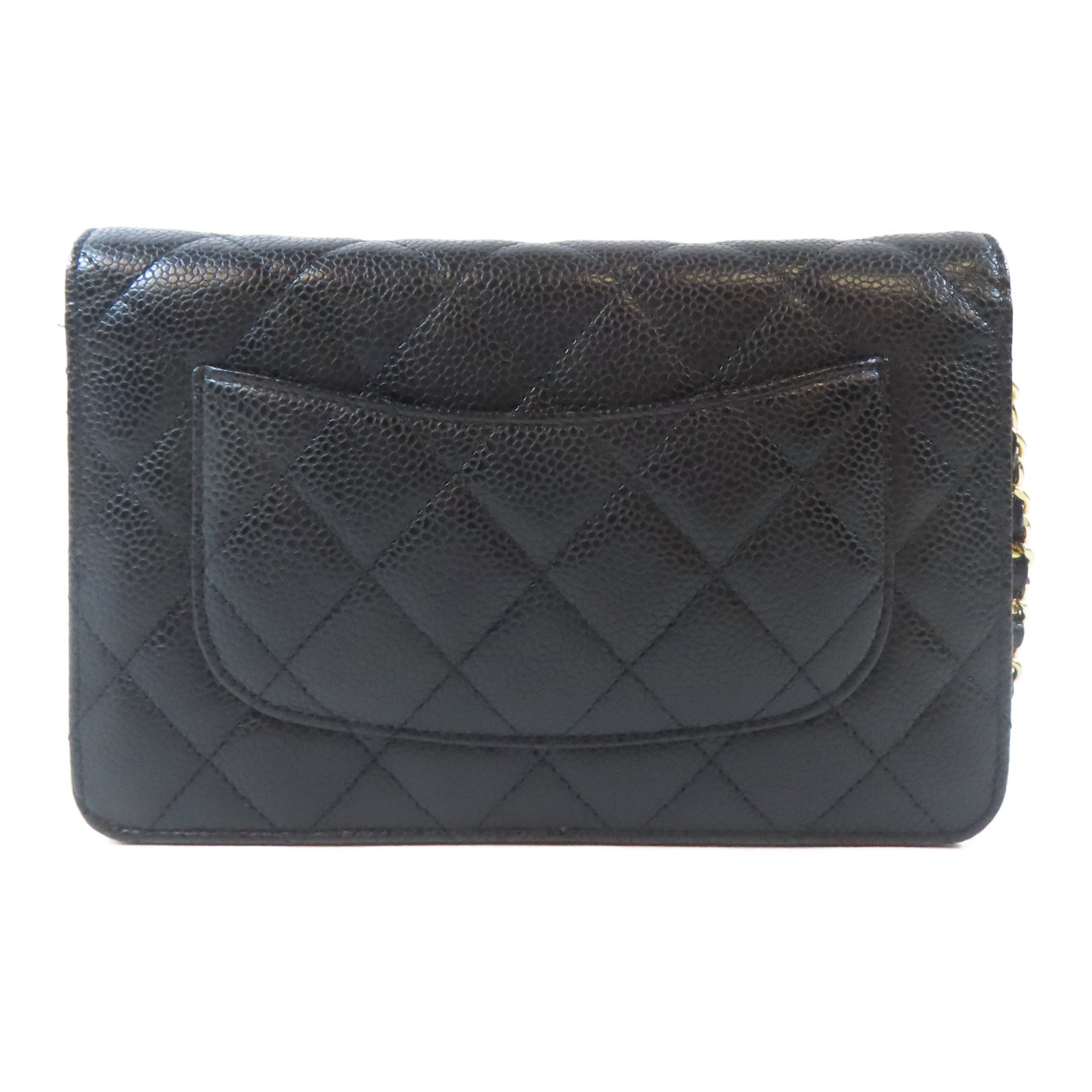 CHANEL 菱格Caviar皮革WOC Wallet On Chain Shoulder Bag金扣鏈帶肩背袋黑色