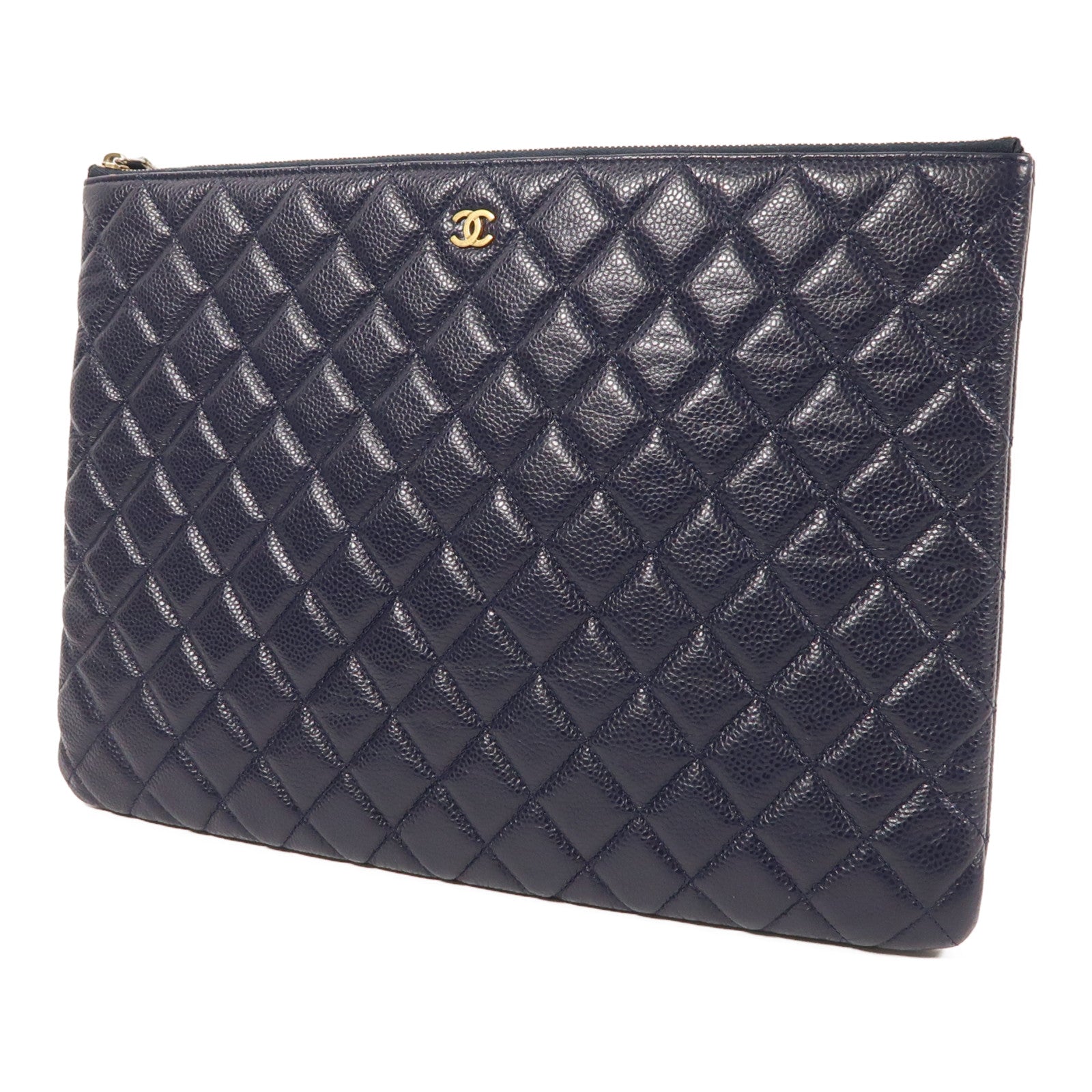 CHANEL CC GHW Pouch Calfskin Leather Navy