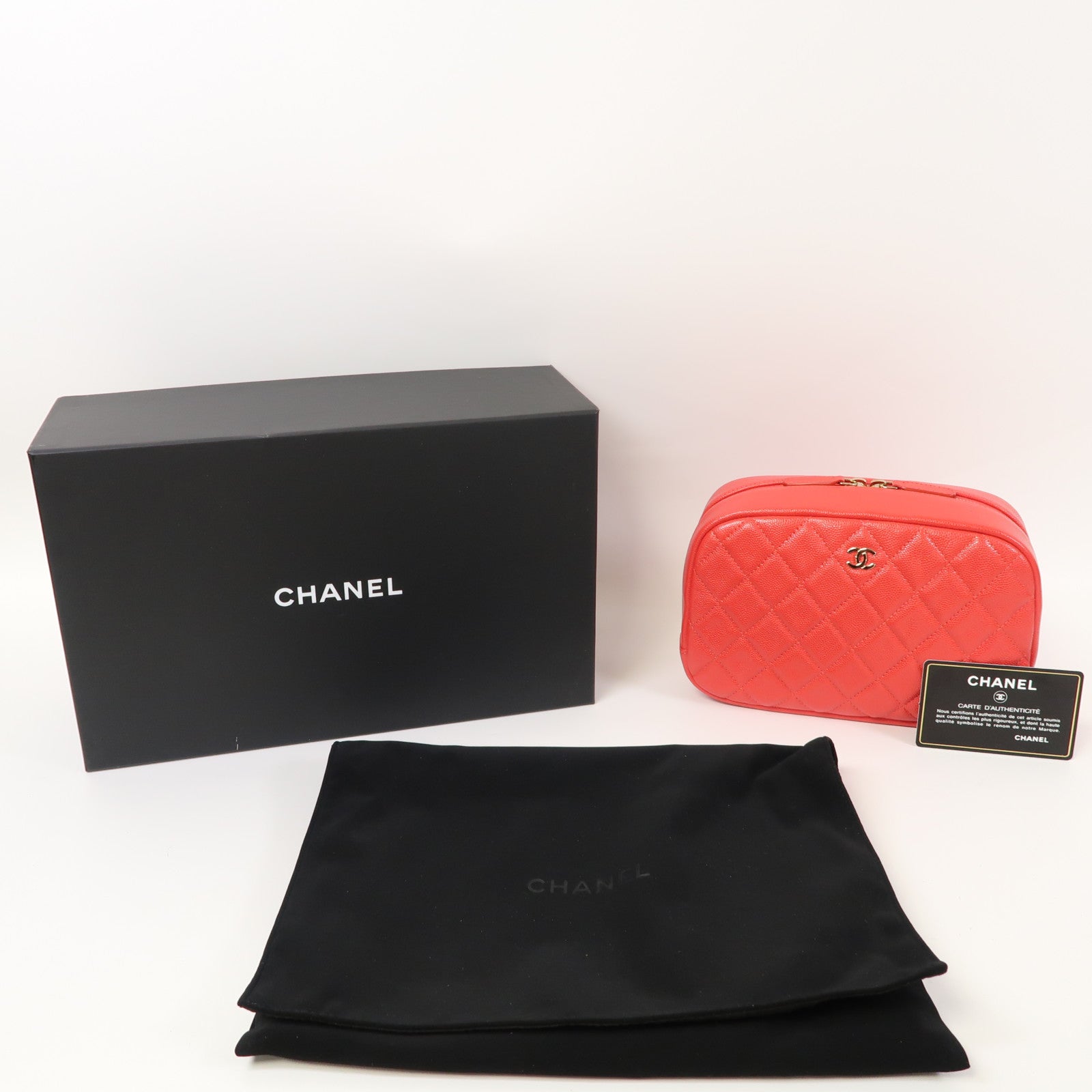CHANEL 【激減優惠】菱格牛皮皮革Pouch金扣手拿包紅色