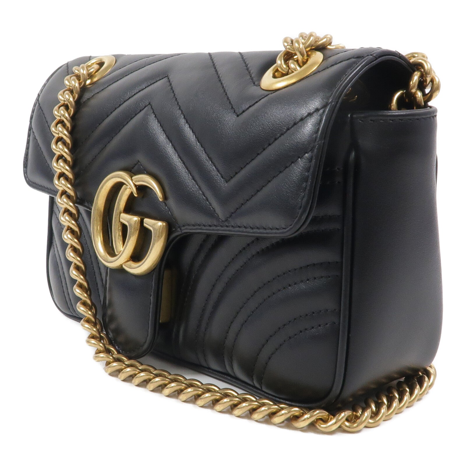 GUCCI 羊皮皮革GG Marmont鏈帶肩背袋