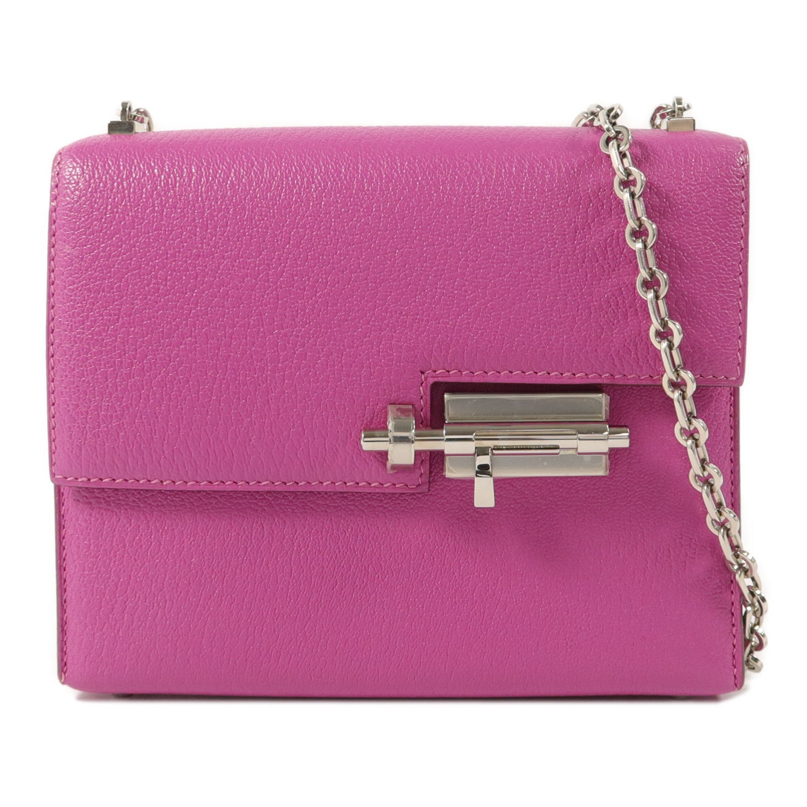 HERMES Chevre皮革Verrou Mini鏈帶肩背袋Rose Extreme
