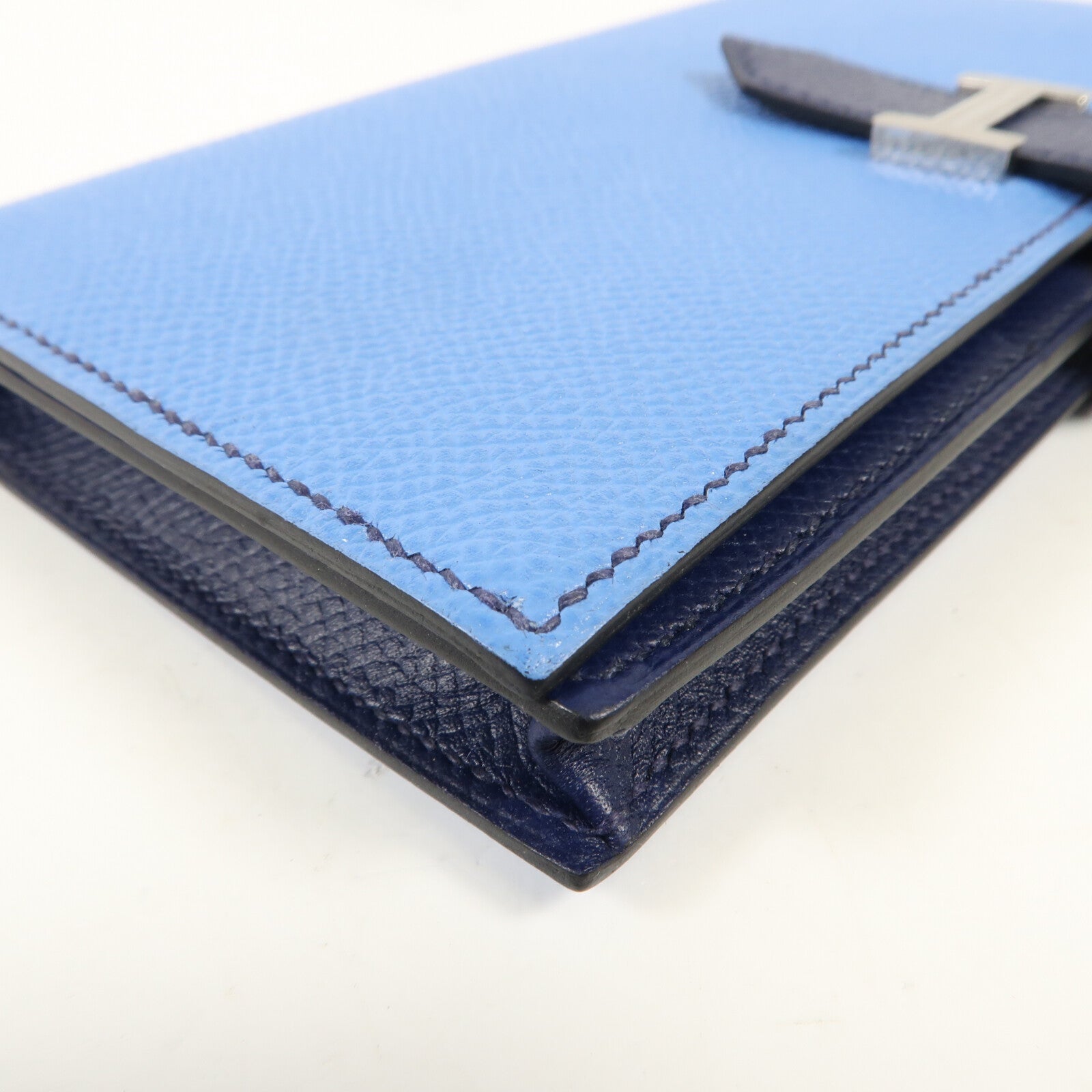 HERMES Epsom皮革Bearn W Snap Wallet銀扣長錢包Bleu Azur/Bleu Saphir