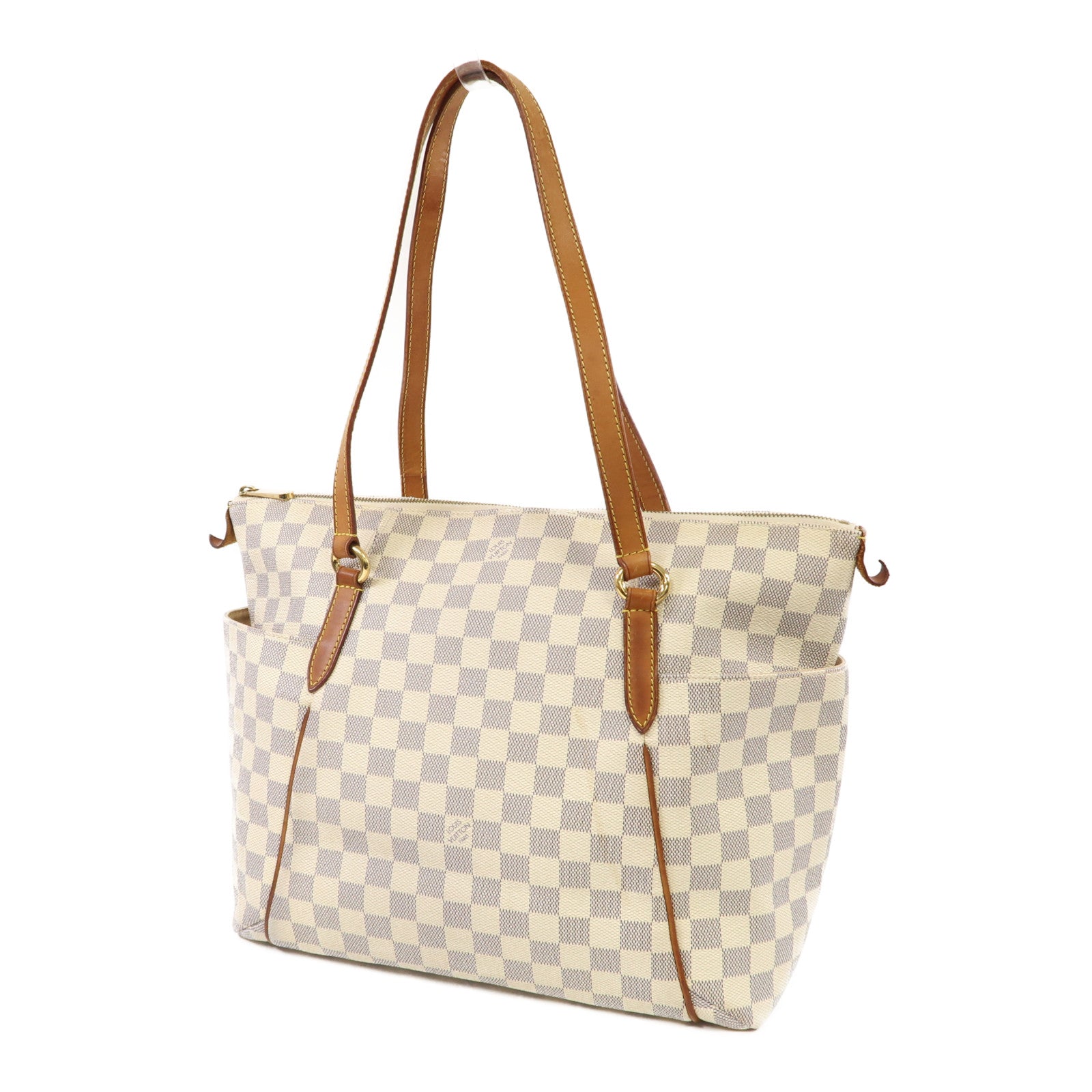 LOUIS VUITTON Damier Azur Totally MM金扣肩背袋白色/藍色