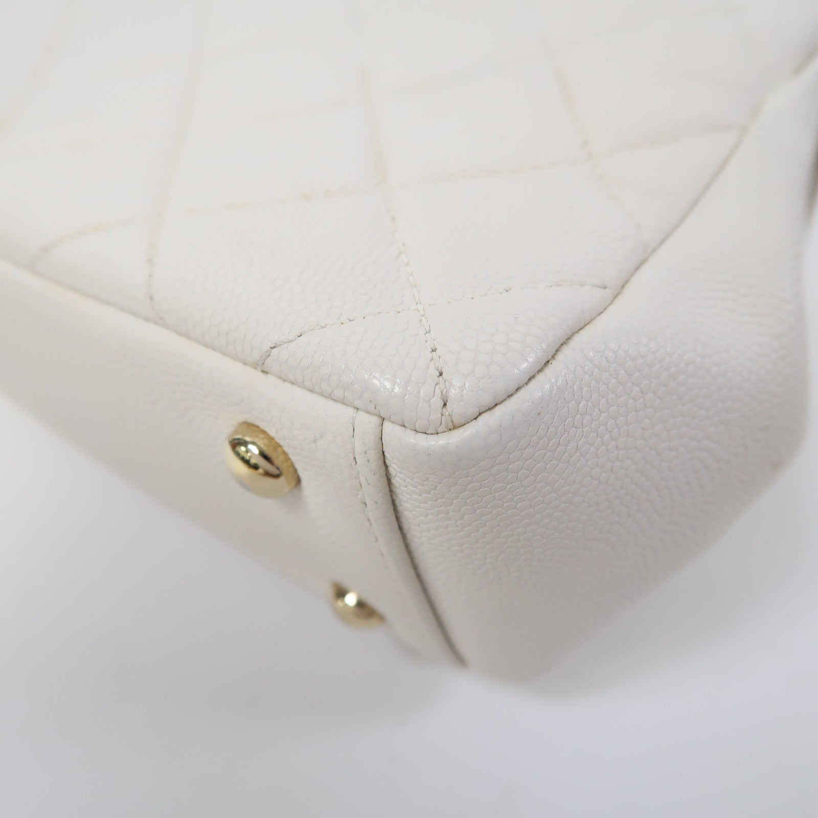 CHANEL 菱格牛皮皮革Shoulder Bag金扣鏈帶肩背袋白色