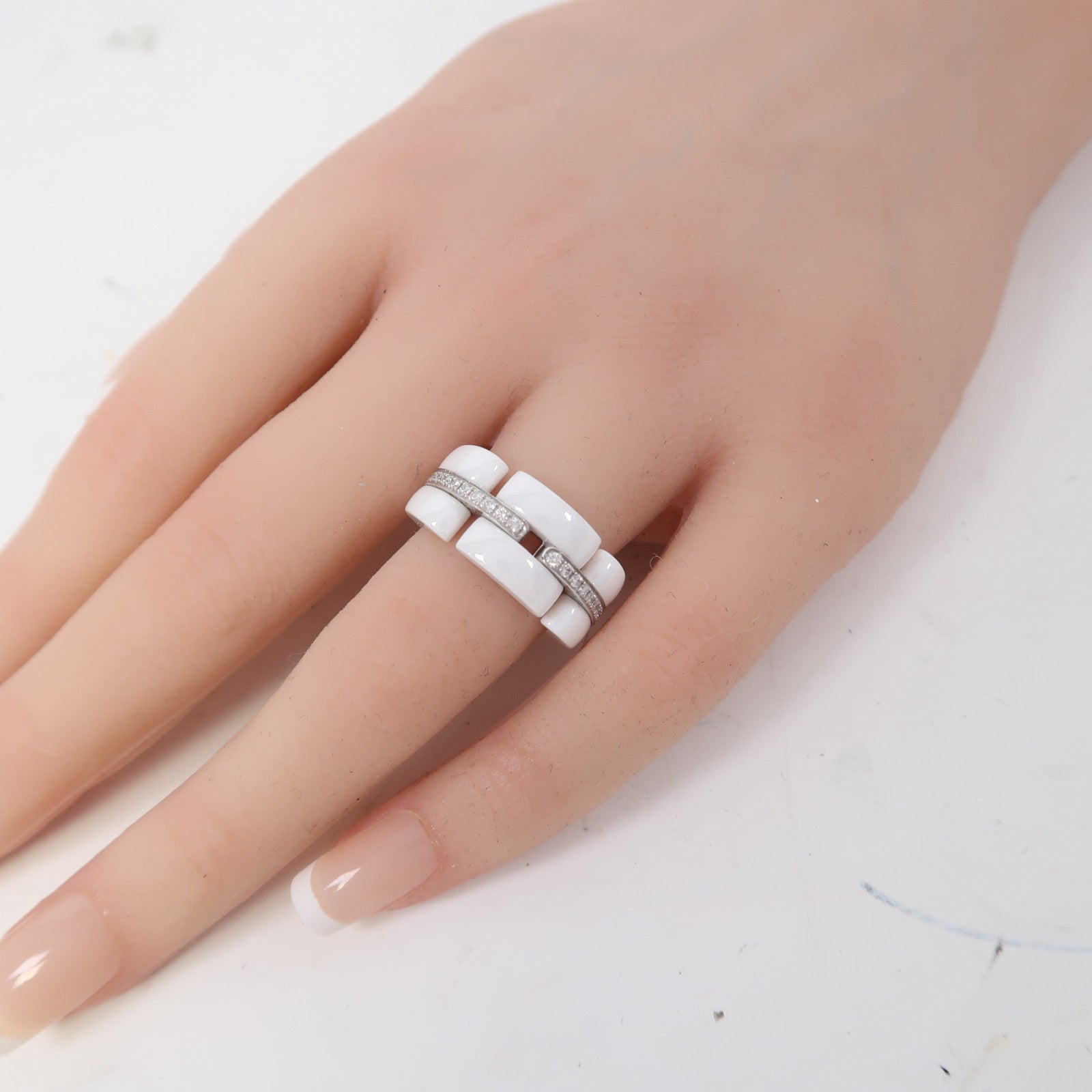 CHANEL 18K白金/陶瓷Ultra Ring戒指US#6.25