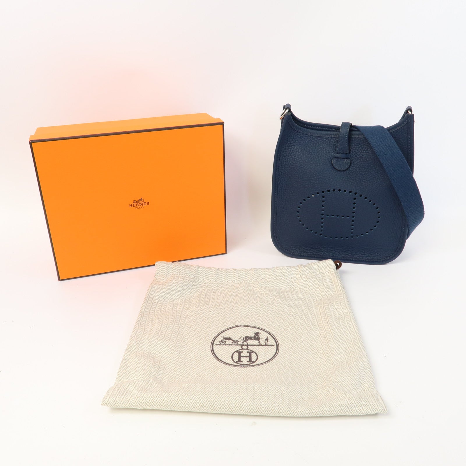 HERMES Clemence皮革Evelyne TPM銀扣肩背袋普魯士藍色