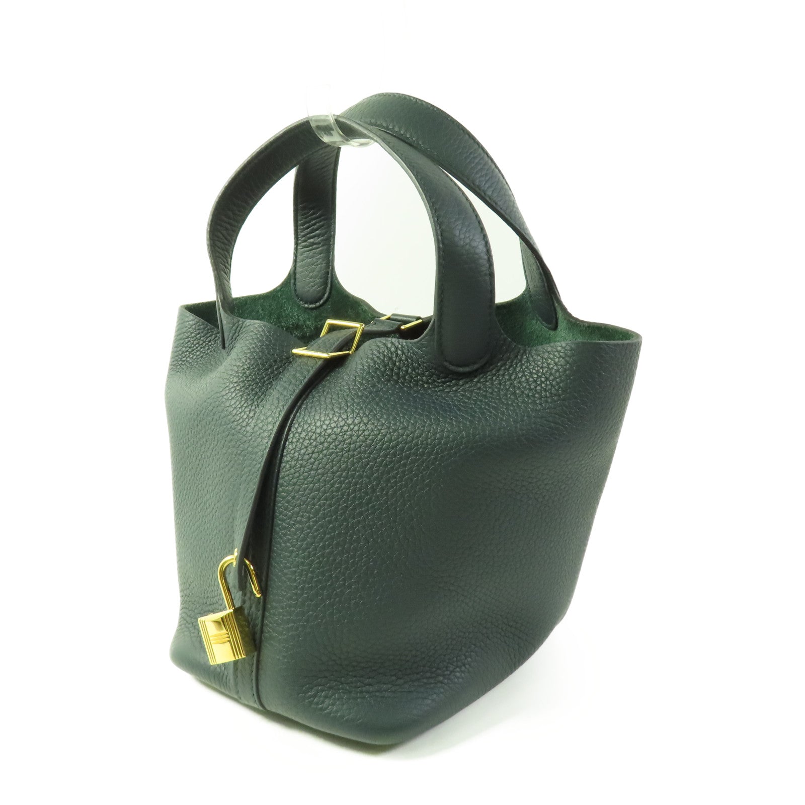 HERMES GHW Picotin PM Tote Bag Clemence Leather Vert Cypres