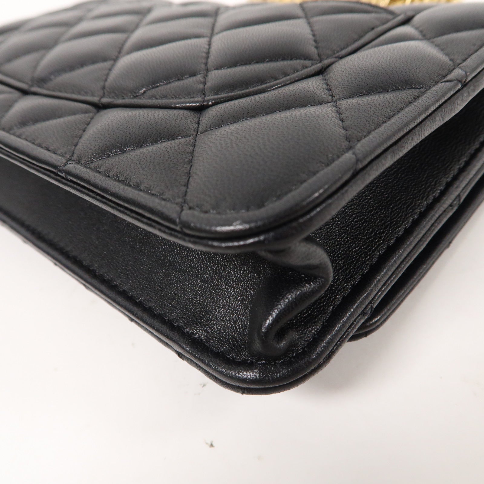 CHANEL 菱格羊皮皮革Wallet On Chain金扣鏈帶肩背袋黑色