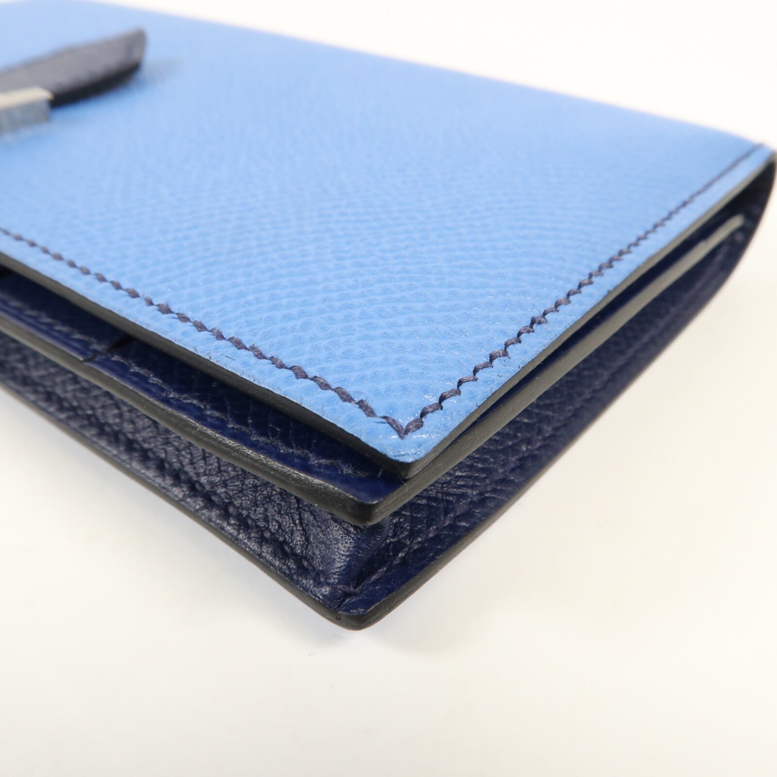 HERMES Epsom皮革Bearn W Snap Wallet銀扣長錢包Bleu Azur/Bleu Saphir