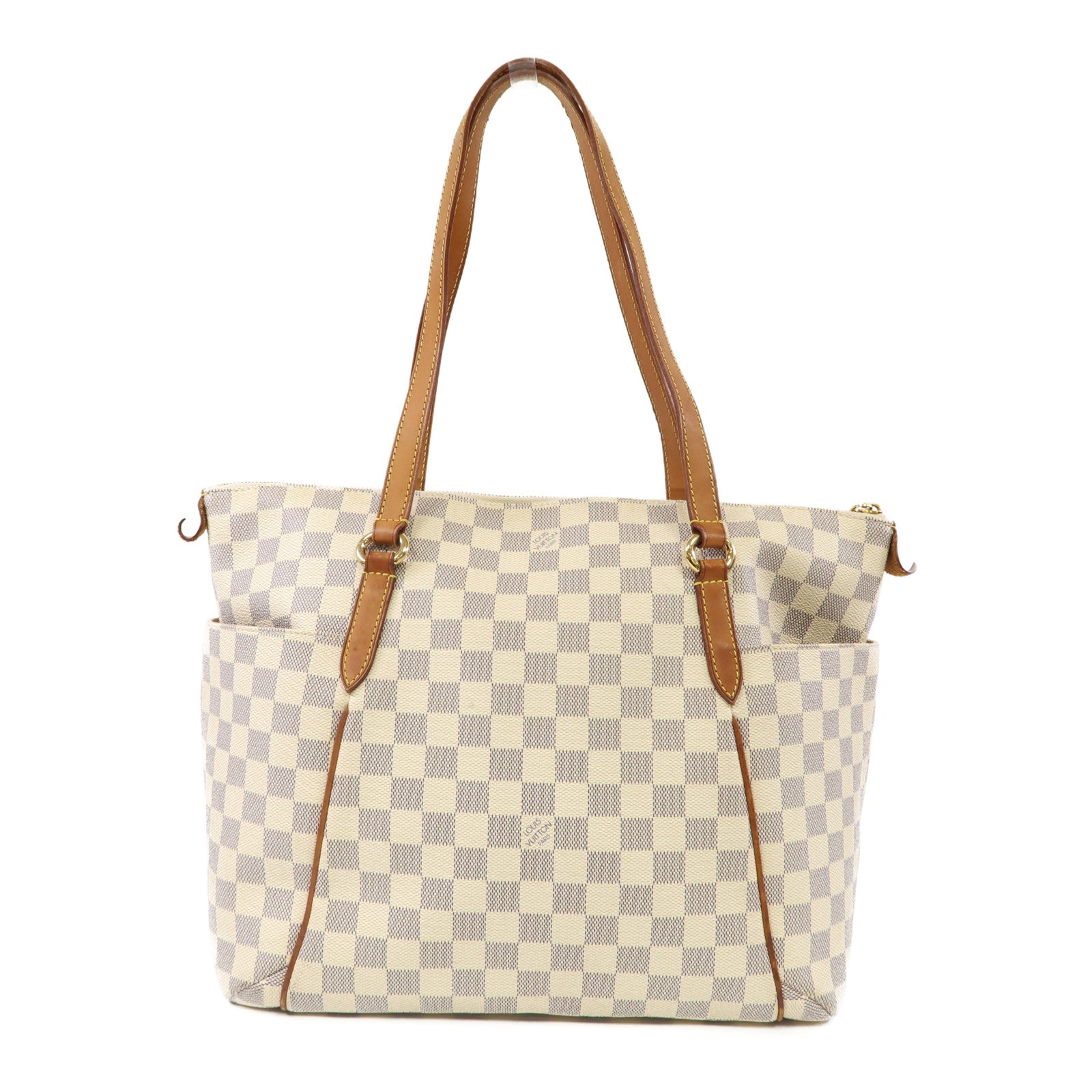 LOUIS VUITTON Damier Azur Totally MM金扣肩背袋白色/藍色