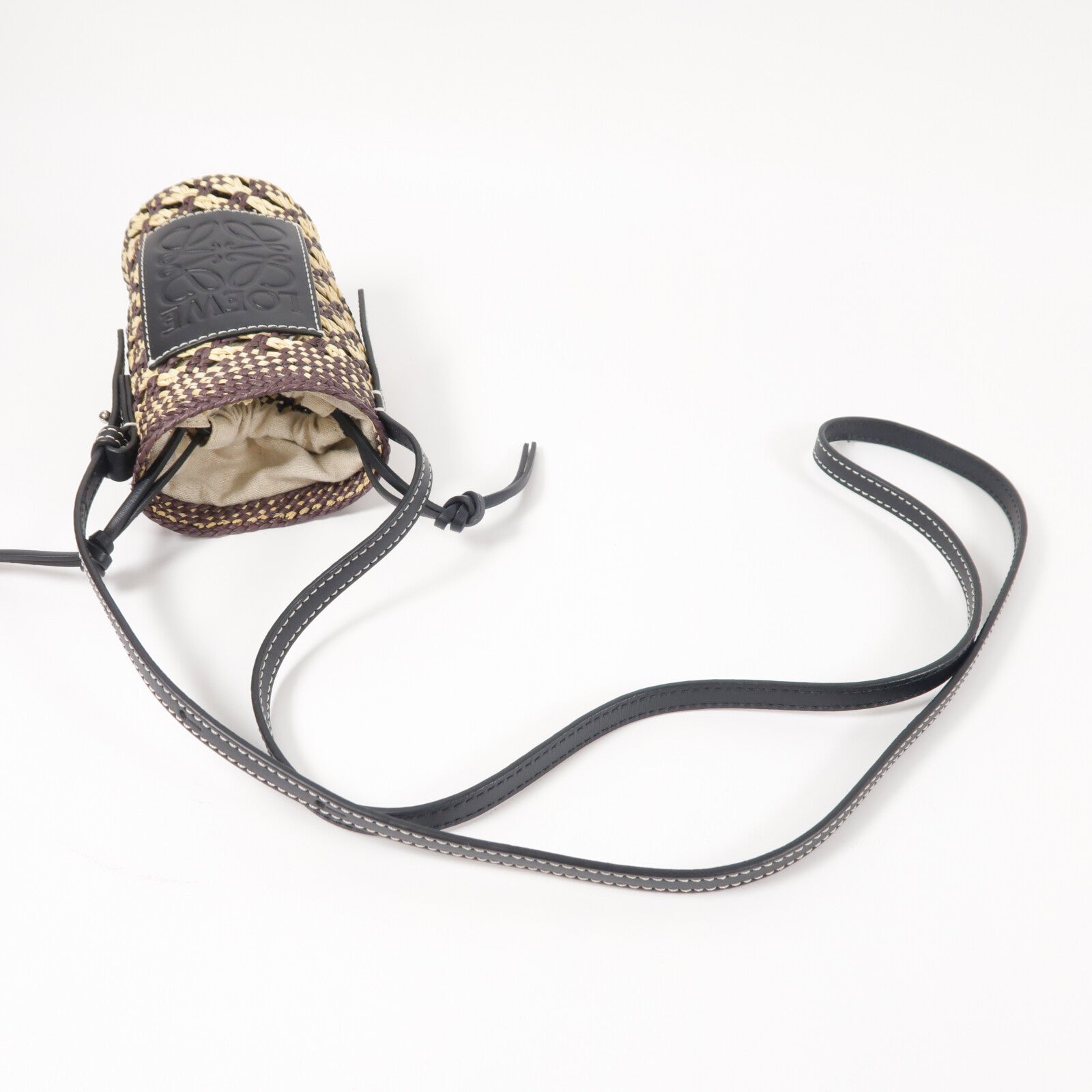 LOEWE Raffia/牛皮皮革Cylinder Pocket肩背袋