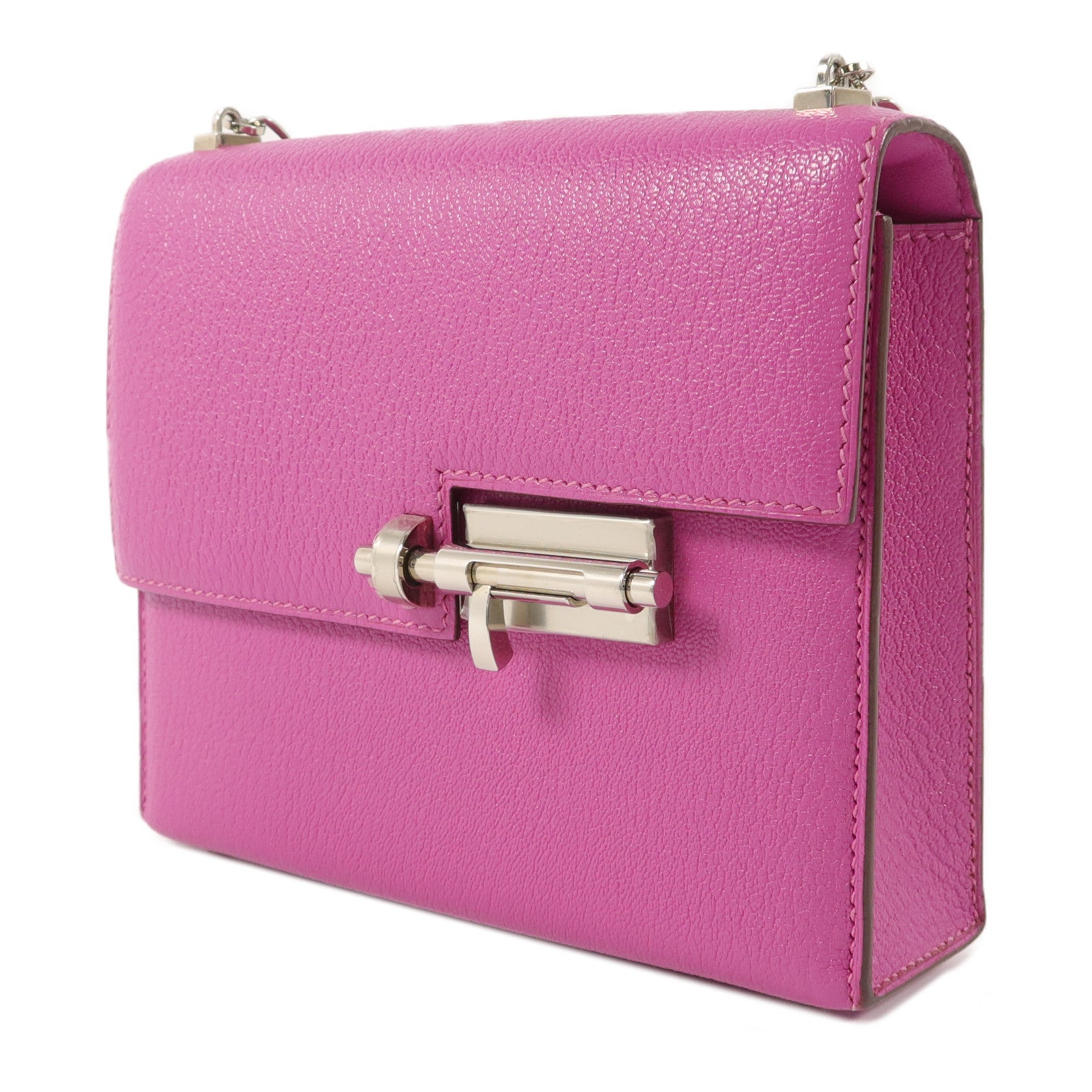 HERMES Chevre皮革Verrou Mini鏈帶肩背袋Rose Extreme