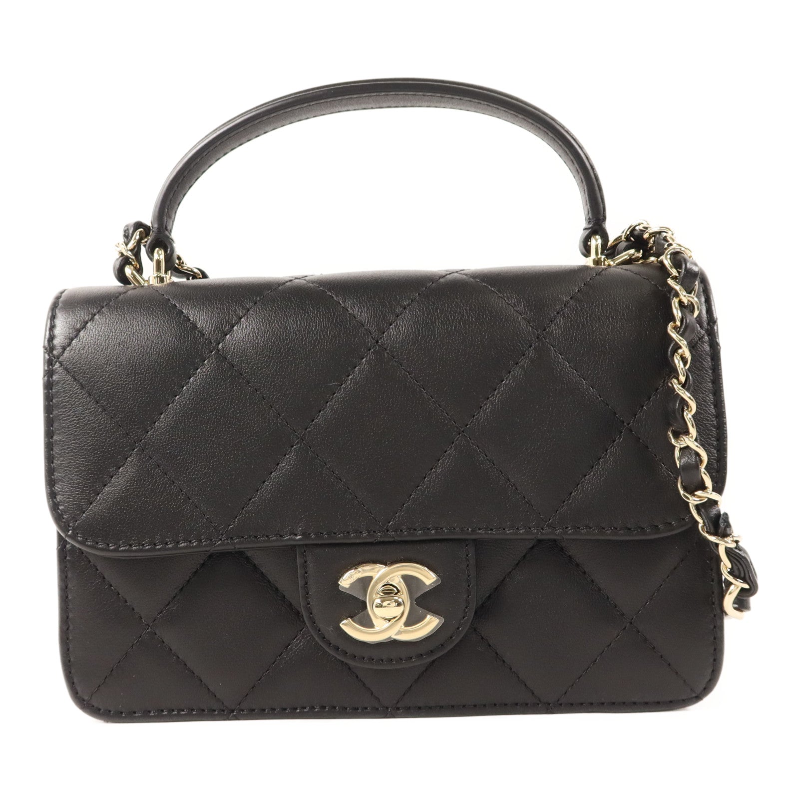 CHANEL 牛皮皮革Co Co Lady Flap Bag金扣手挽肩背兩用袋
