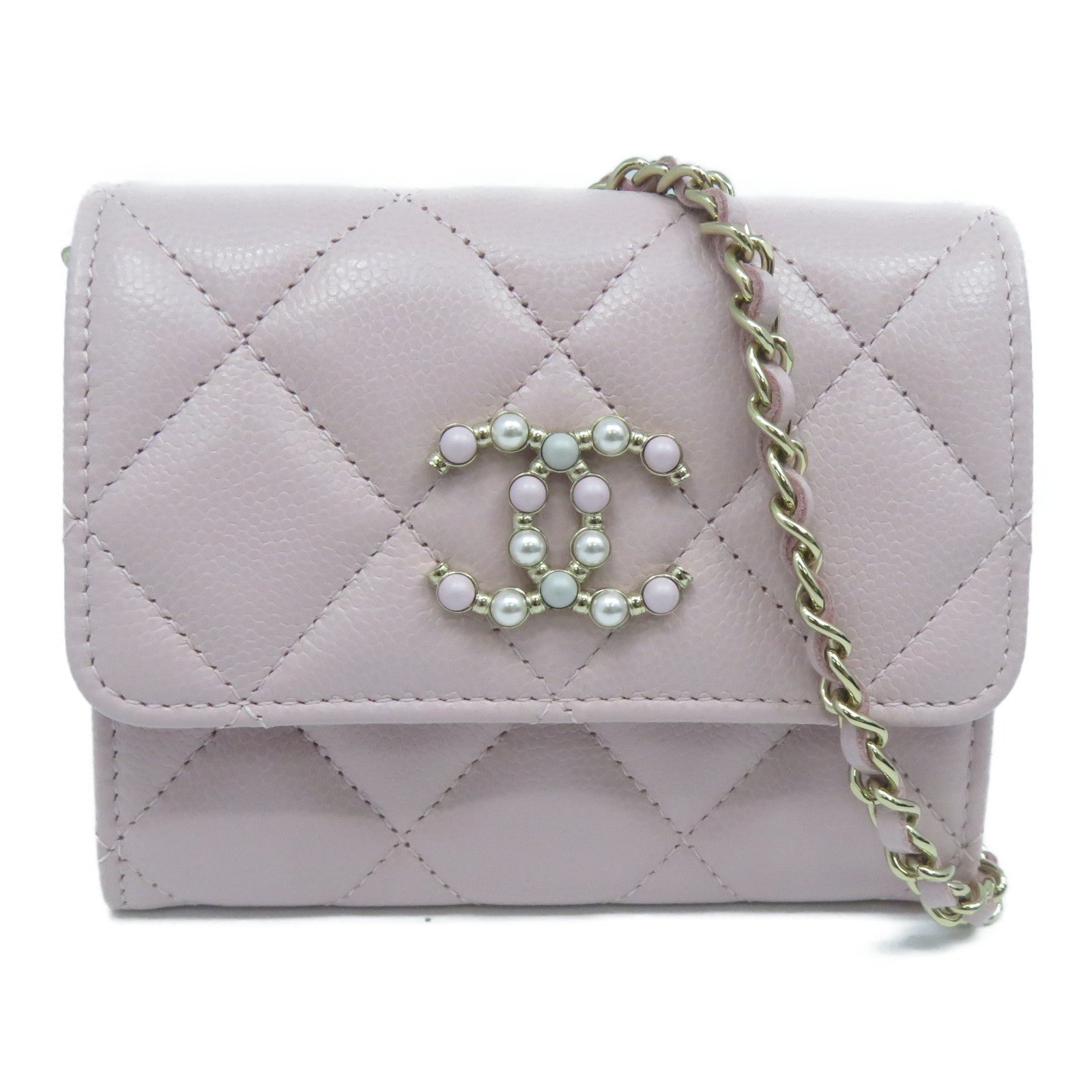 CHANEL 【激減優惠】菱格Caviar皮革Chain Shoulder金扣鏈帶肩背袋粉紅色