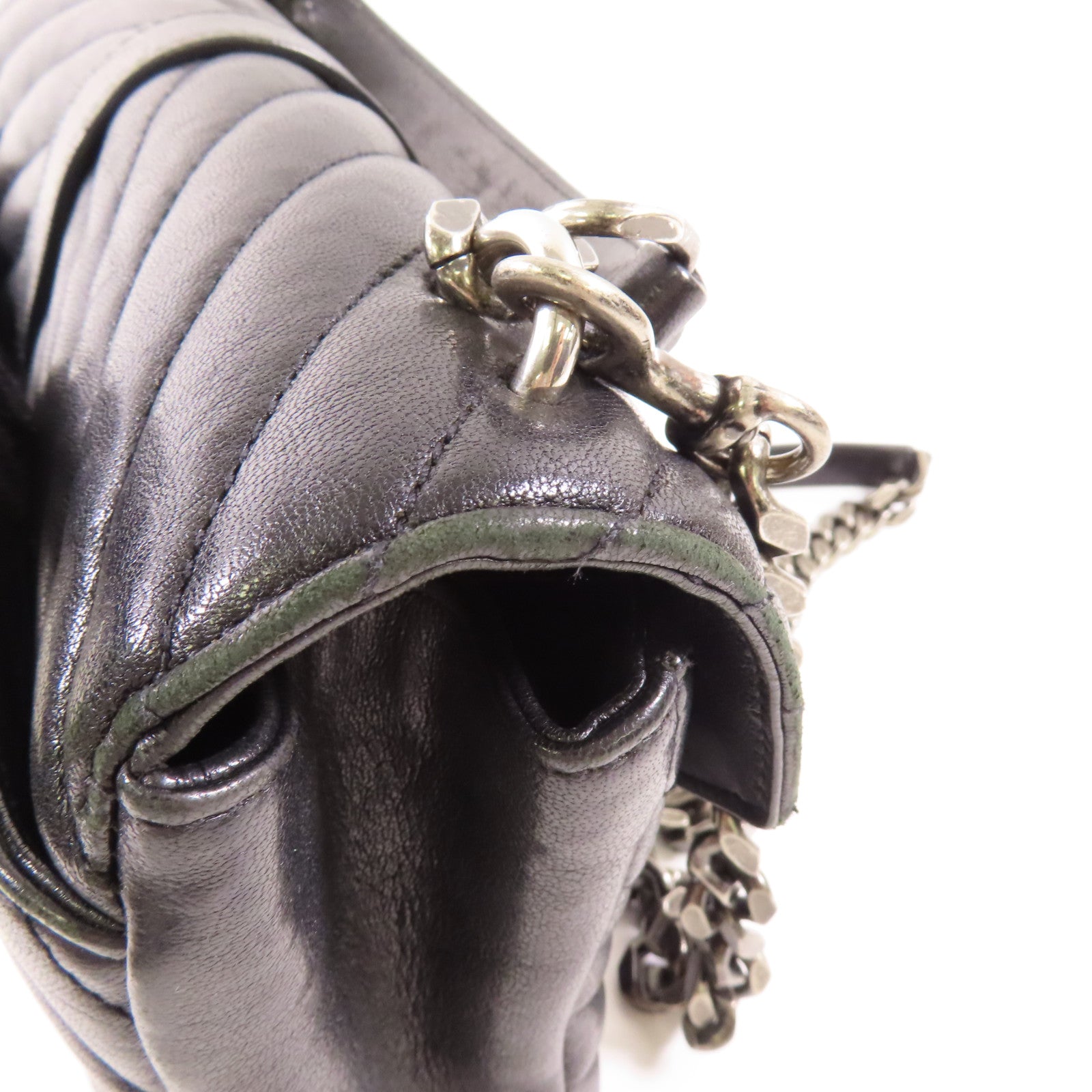SAINT LAURENT 牛皮皮革Chain 2 Way Bag銀扣鏈帶手挽肩背兩用袋