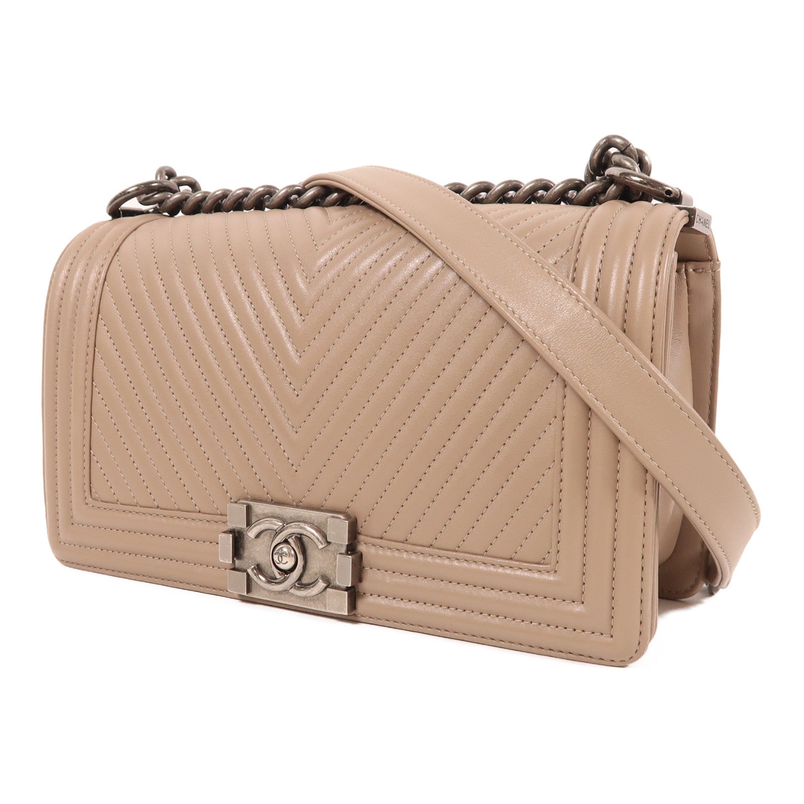 CHANEL 【激減優惠】皮革Boy 25銀扣鏈帶肩背袋