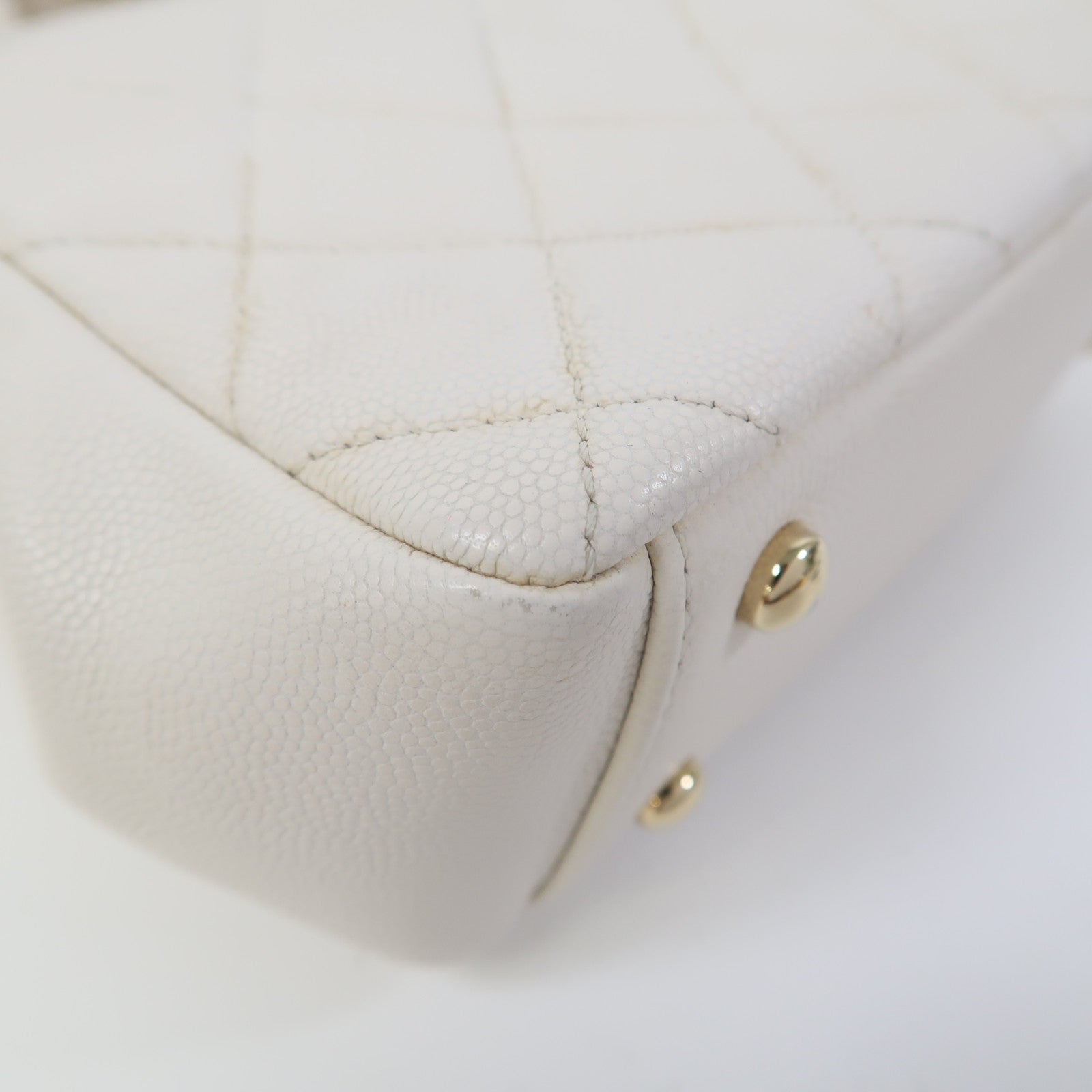 CHANEL 菱格牛皮皮革Shoulder Bag金扣鏈帶肩背袋白色
